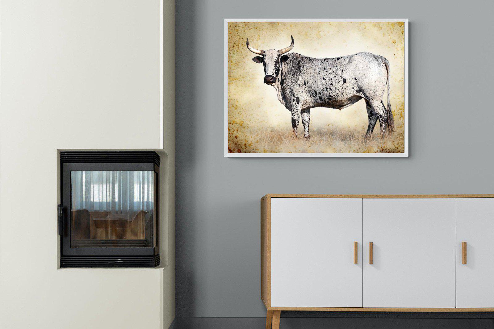Nguni Ox-Wall_Art-100 x 75cm-Mounted Canvas-White-Pixalot