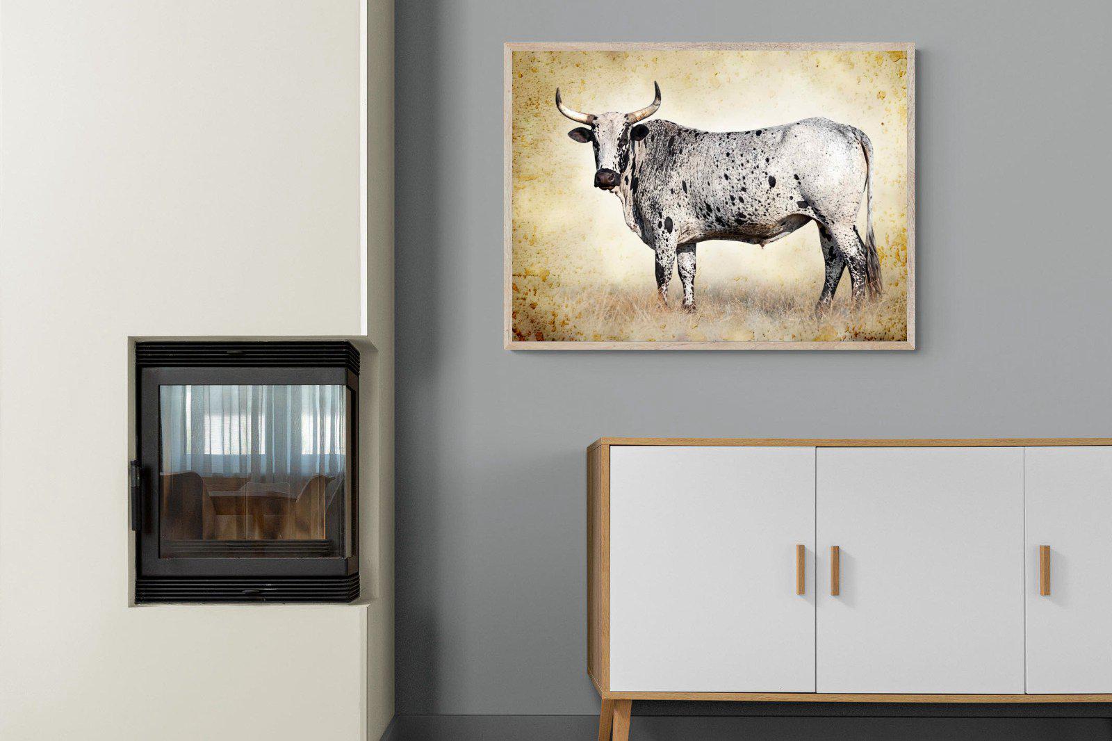Nguni Ox-Wall_Art-100 x 75cm-Mounted Canvas-Wood-Pixalot
