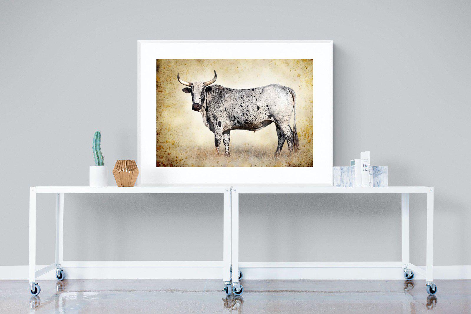 Nguni Ox-Wall_Art-120 x 90cm-Framed Print-White-Pixalot