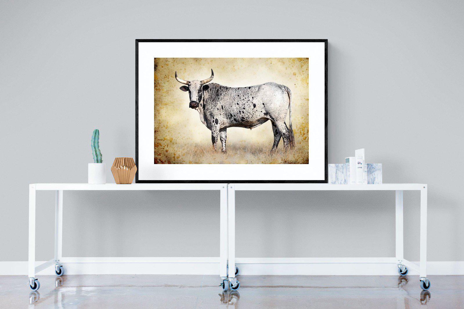 Nguni Ox-Wall_Art-120 x 90cm-Framed Print-Black-Pixalot
