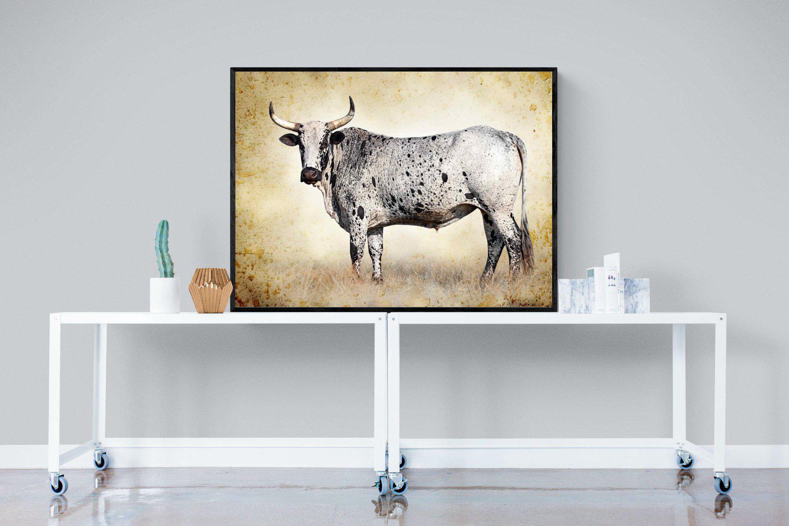 Nguni Ox-Wall_Art-120 x 90cm-Mounted Canvas-Black-Pixalot
