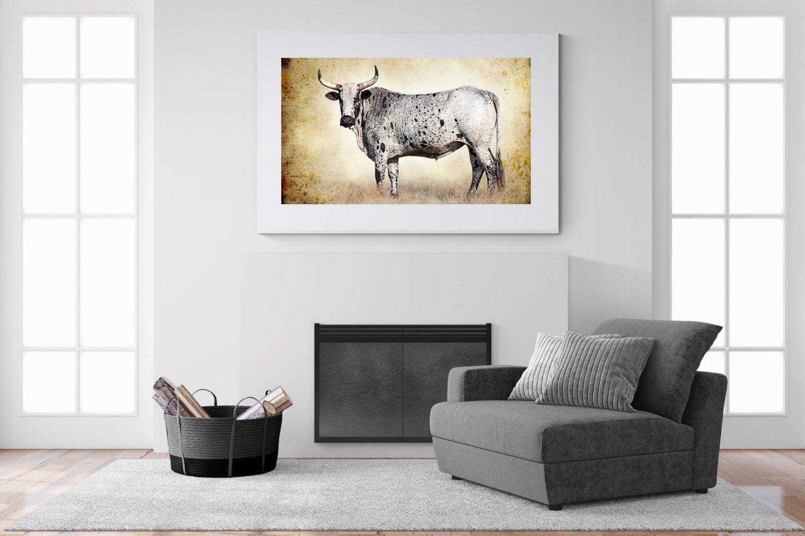 Nguni Ox-Wall_Art-150 x 100cm-Framed Print-White-Pixalot