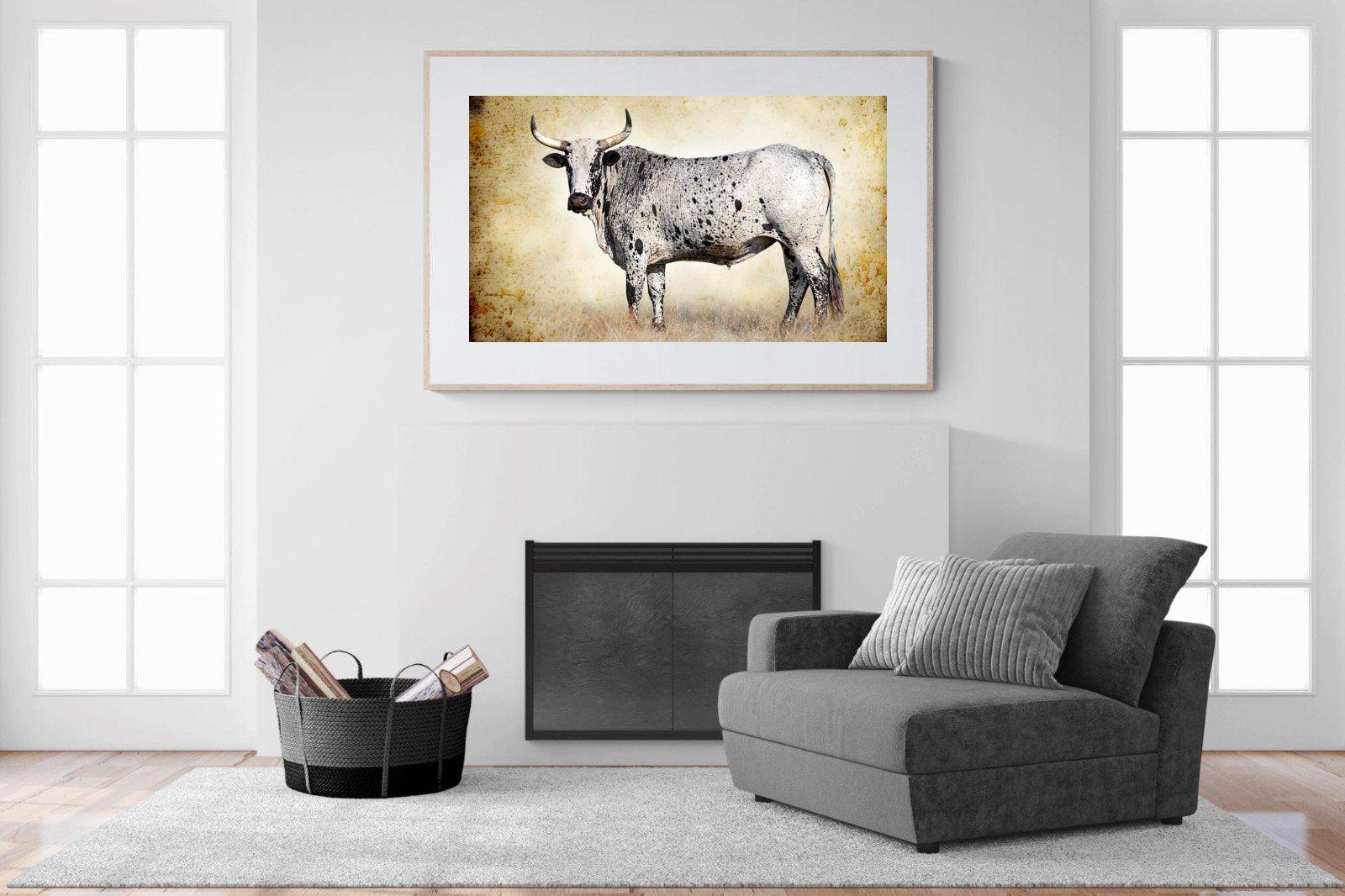 Nguni Ox-Wall_Art-150 x 100cm-Framed Print-Wood-Pixalot