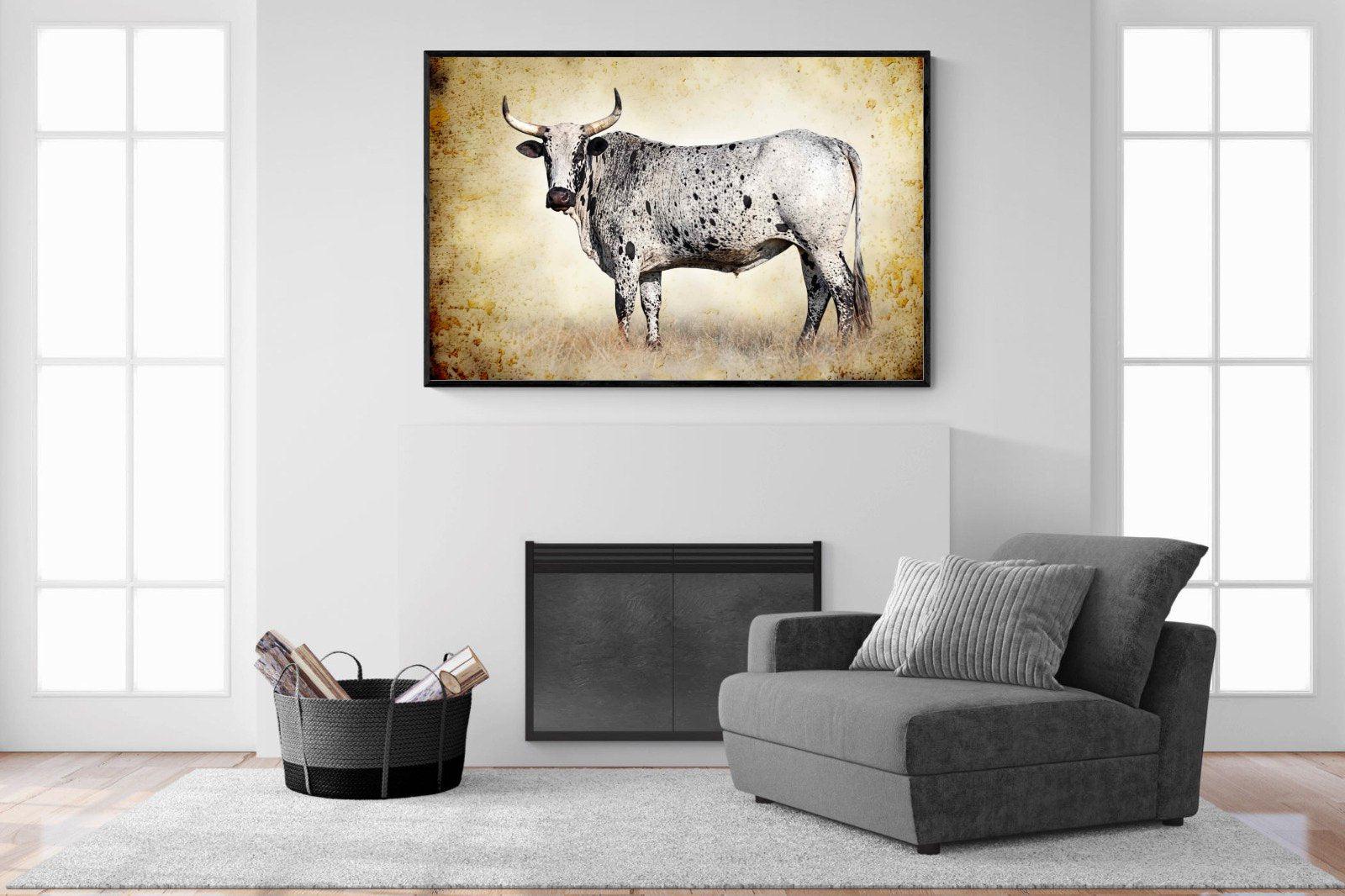 Nguni Ox-Wall_Art-150 x 100cm-Mounted Canvas-Black-Pixalot