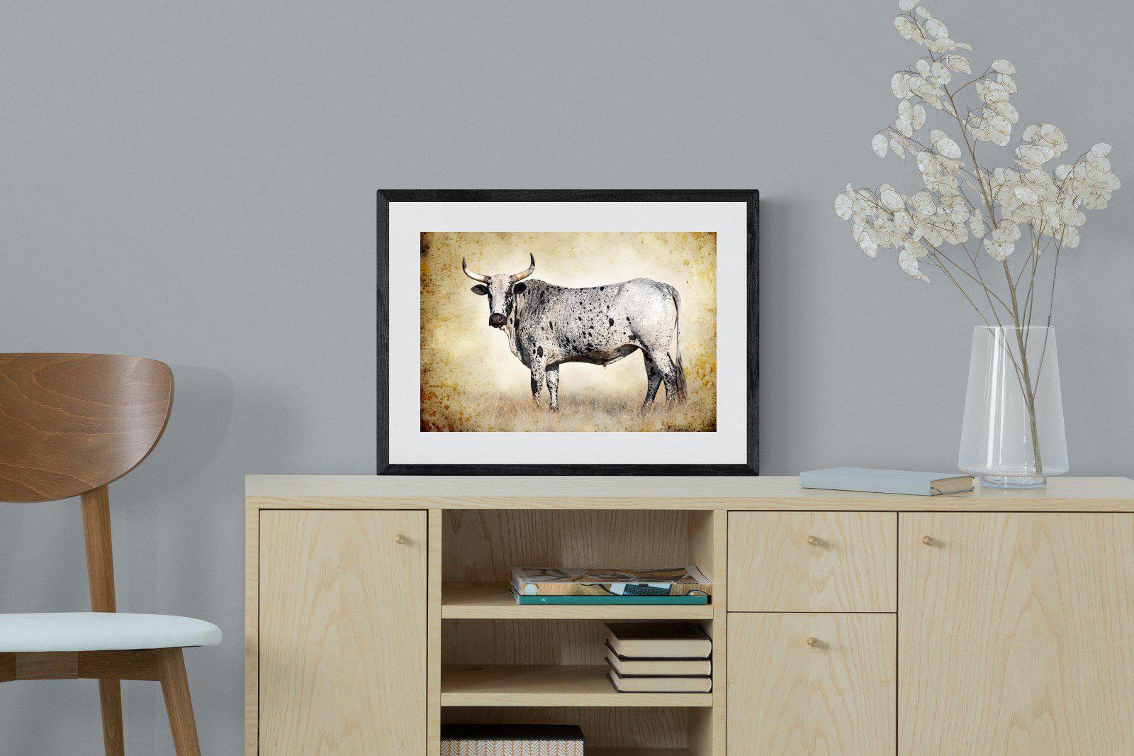 Nguni Ox-Wall_Art-60 x 45cm-Framed Print-Black-Pixalot