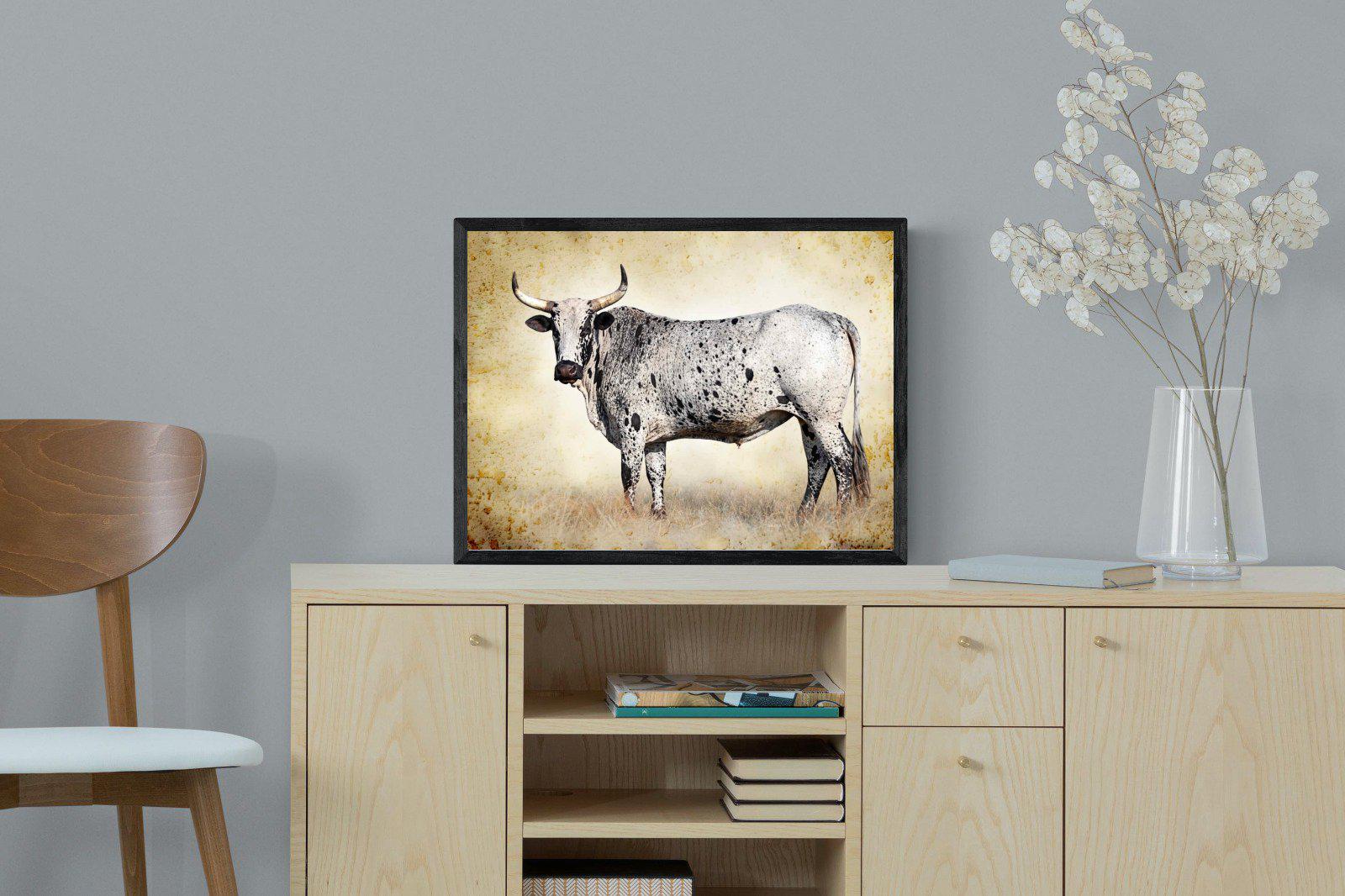 Nguni Ox-Wall_Art-60 x 45cm-Mounted Canvas-Black-Pixalot