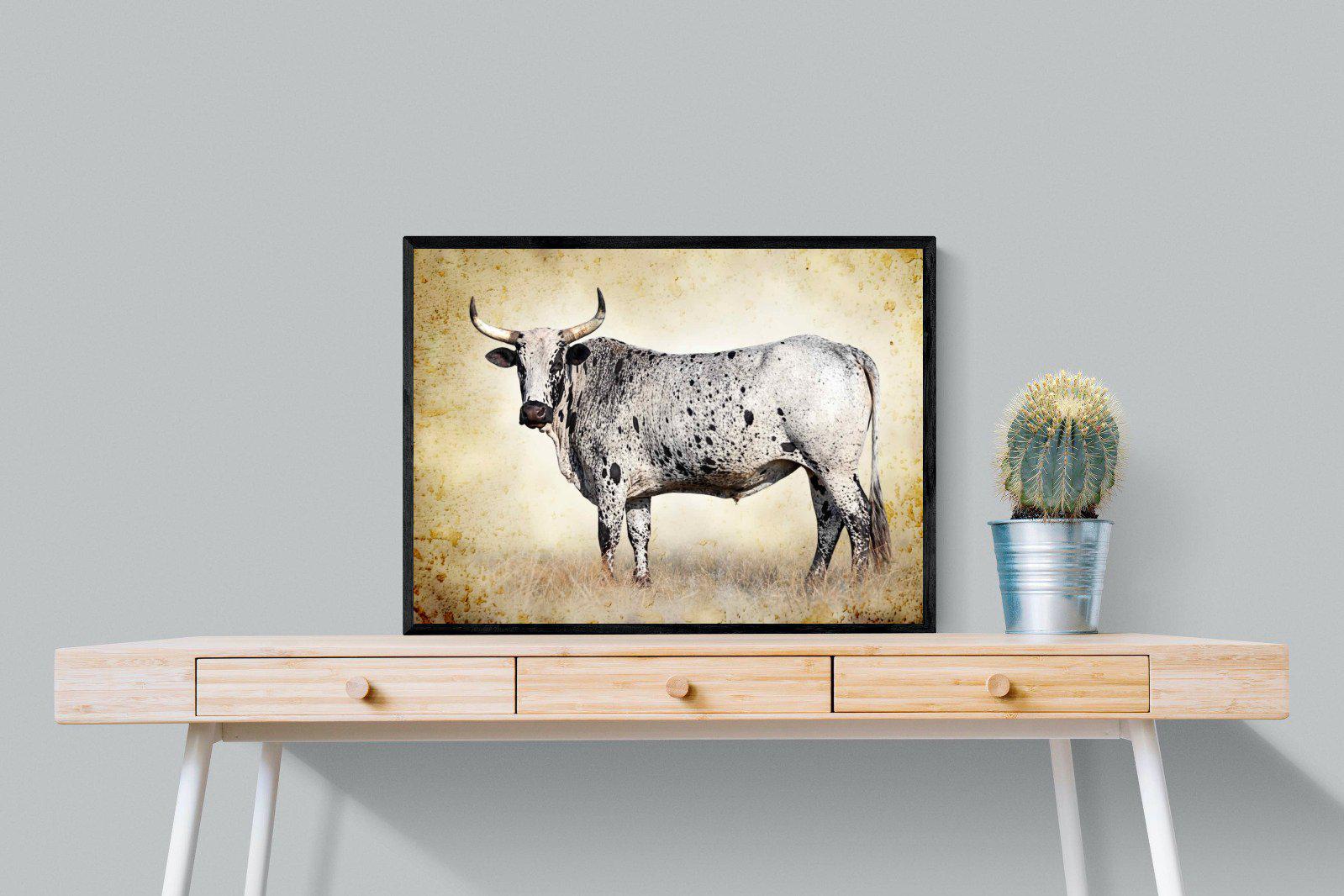 Nguni Ox-Wall_Art-80 x 60cm-Mounted Canvas-Black-Pixalot