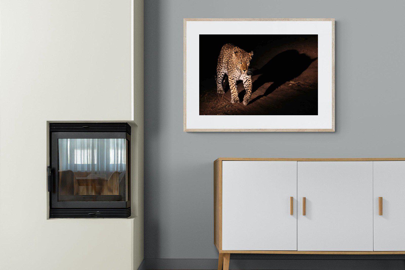 Night Leopard-Wall_Art-100 x 75cm-Framed Print-Wood-Pixalot