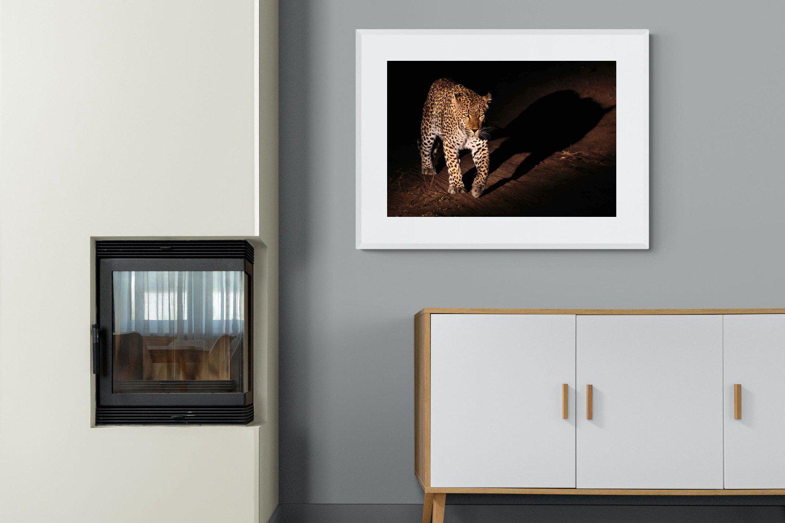 Night Leopard-Wall_Art-100 x 75cm-Framed Print-White-Pixalot