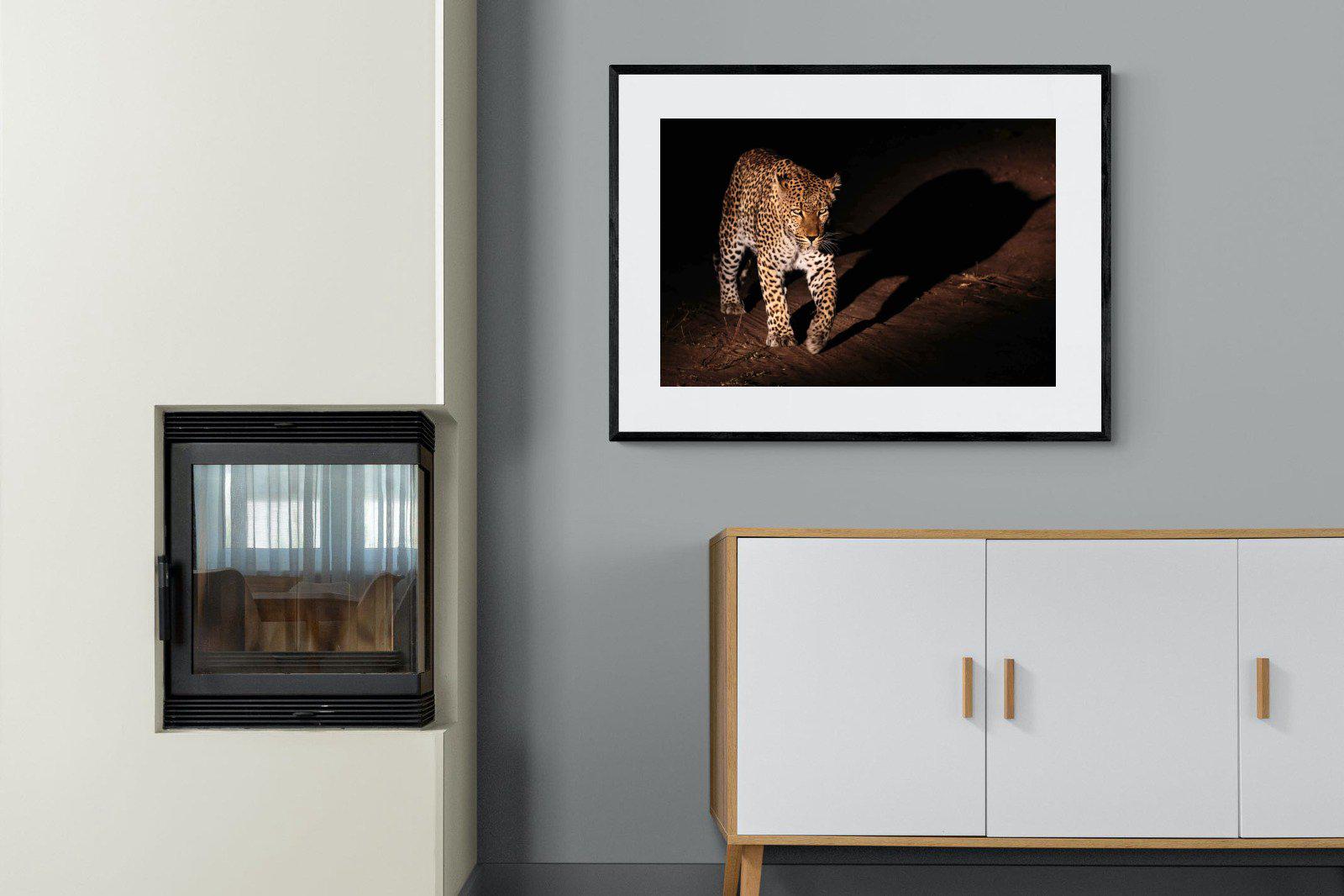 Night Leopard-Wall_Art-100 x 75cm-Framed Print-Black-Pixalot