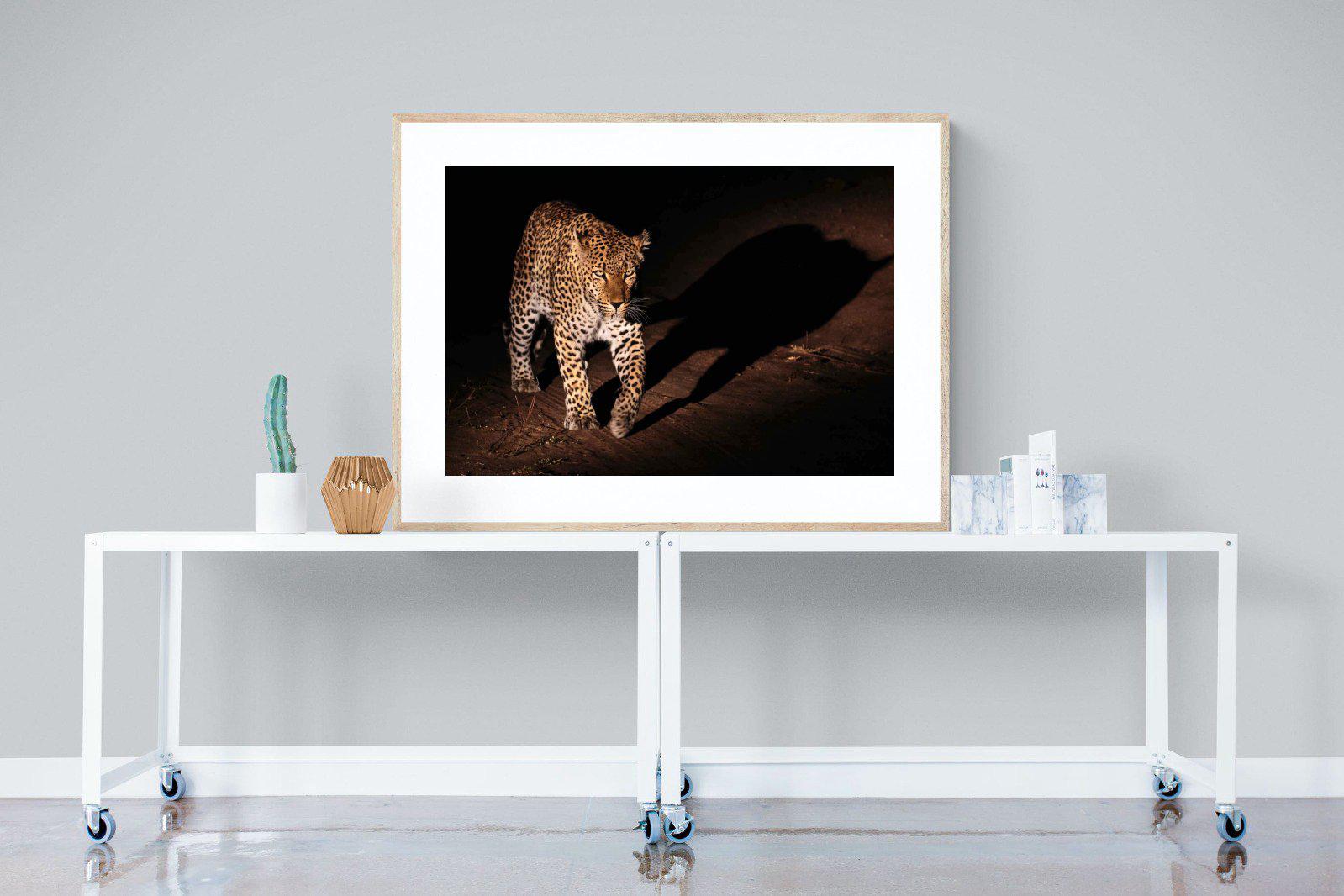 Night Leopard-Wall_Art-120 x 90cm-Framed Print-Wood-Pixalot