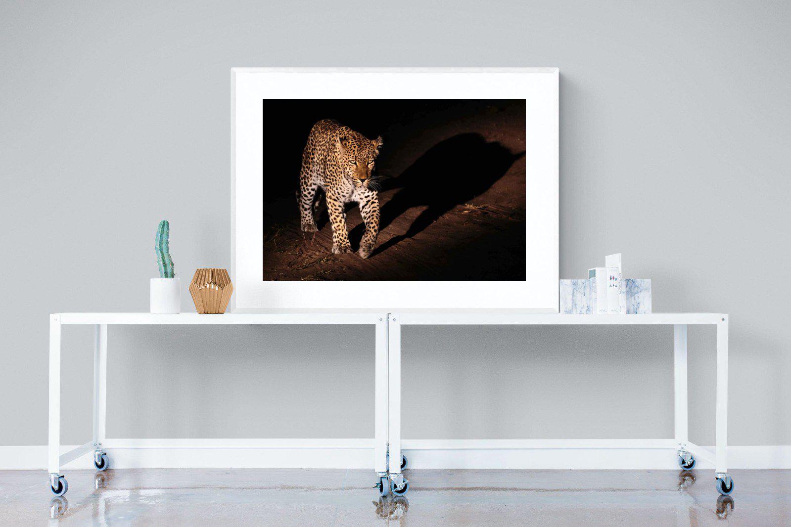 Night Leopard-Wall_Art-120 x 90cm-Framed Print-White-Pixalot