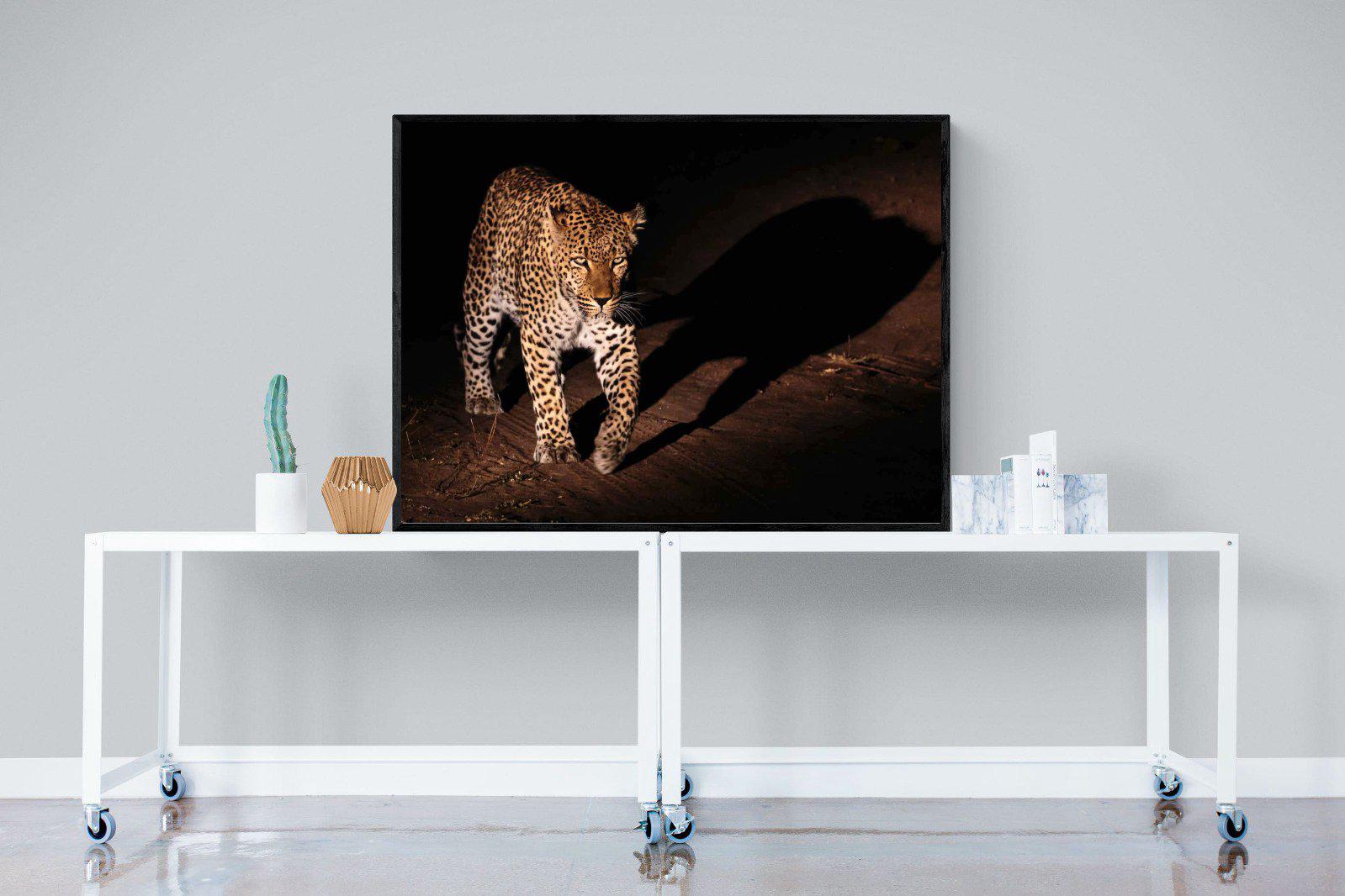 Night Leopard-Wall_Art-120 x 90cm-Mounted Canvas-Black-Pixalot