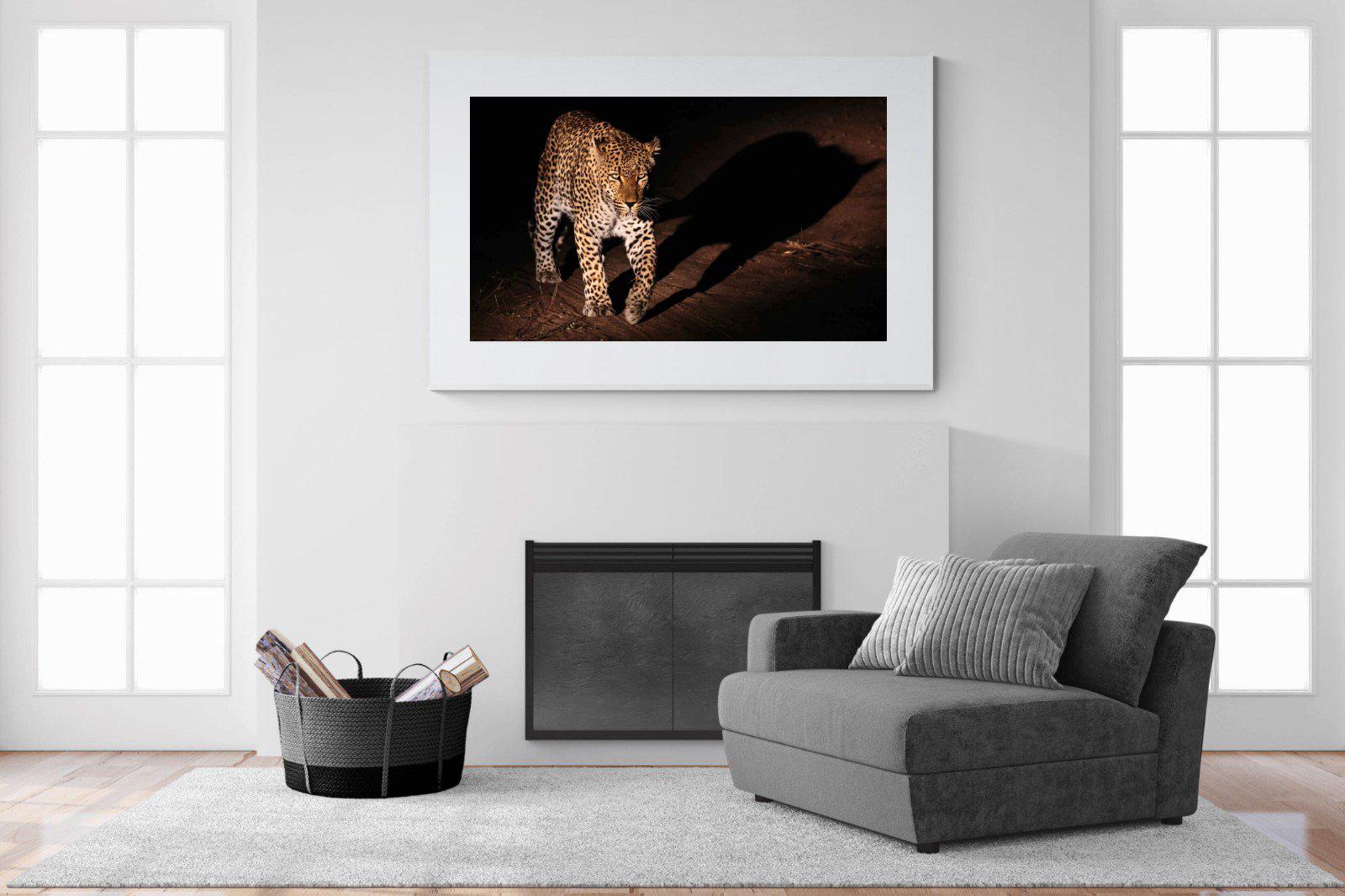 Night Leopard-Wall_Art-150 x 100cm-Framed Print-White-Pixalot