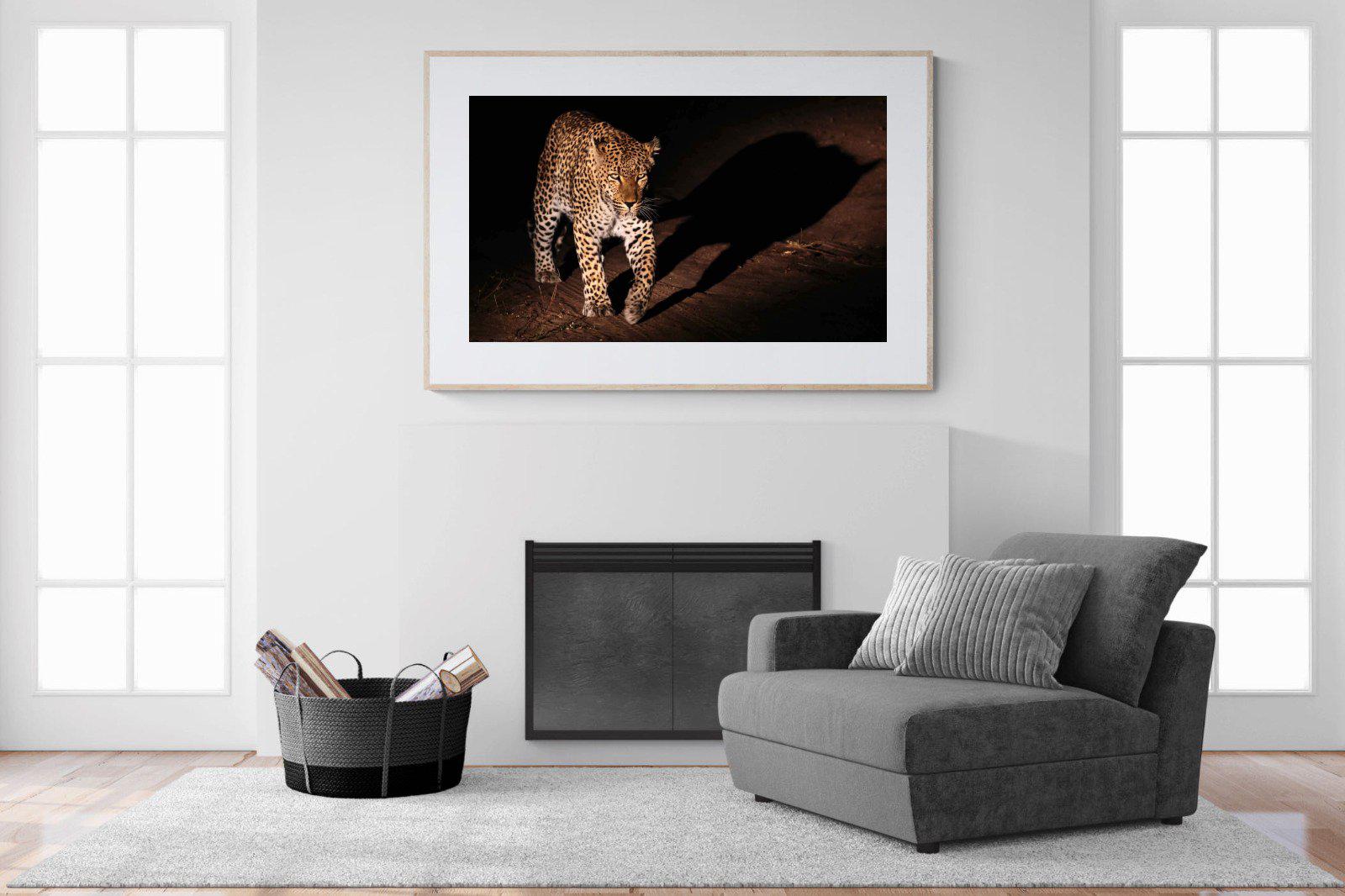 Night Leopard-Wall_Art-150 x 100cm-Framed Print-Wood-Pixalot