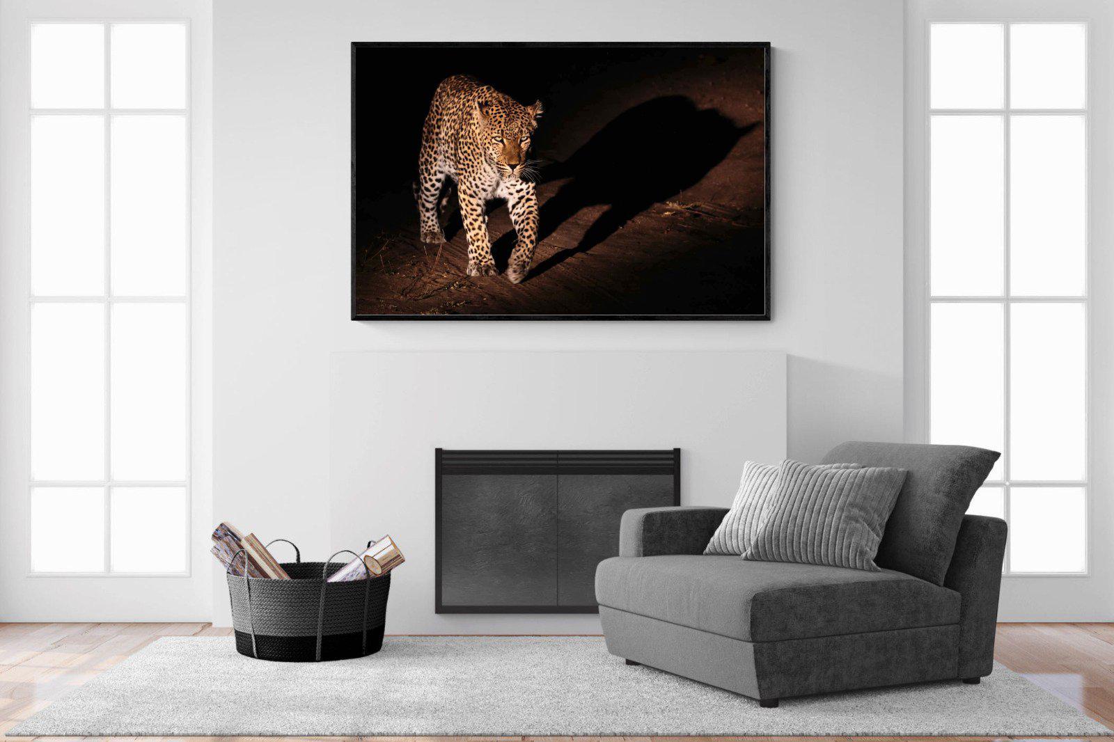 Night Leopard-Wall_Art-150 x 100cm-Mounted Canvas-Black-Pixalot