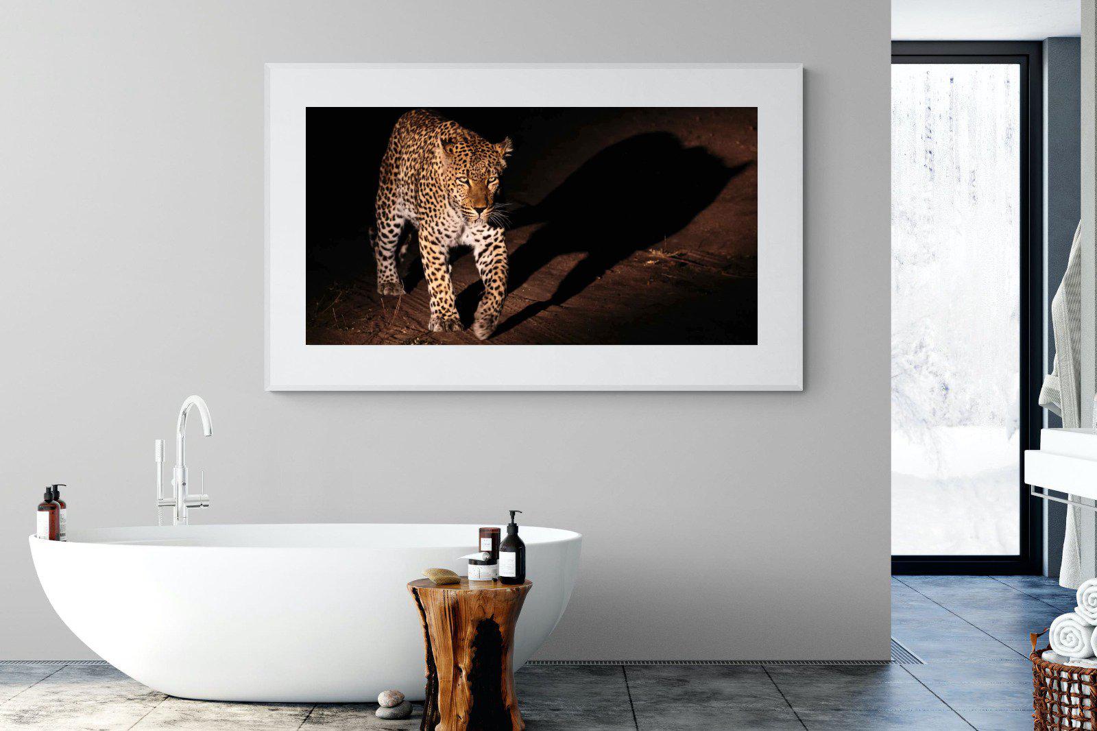 Night Leopard-Wall_Art-180 x 110cm-Framed Print-White-Pixalot