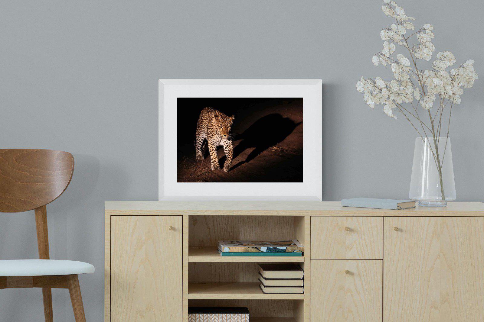 Night Leopard-Wall_Art-60 x 45cm-Framed Print-White-Pixalot