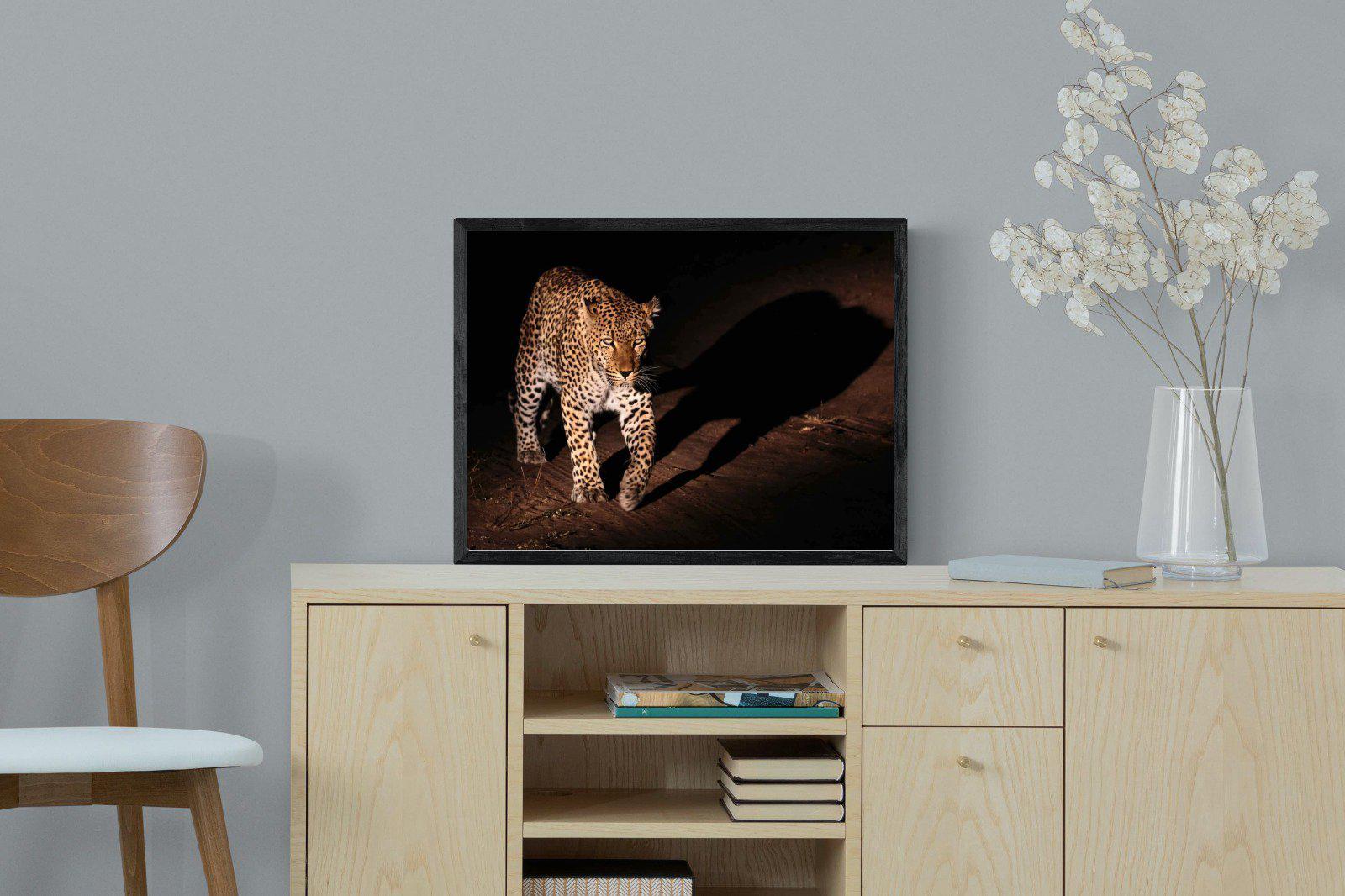 Night Leopard-Wall_Art-60 x 45cm-Mounted Canvas-Black-Pixalot