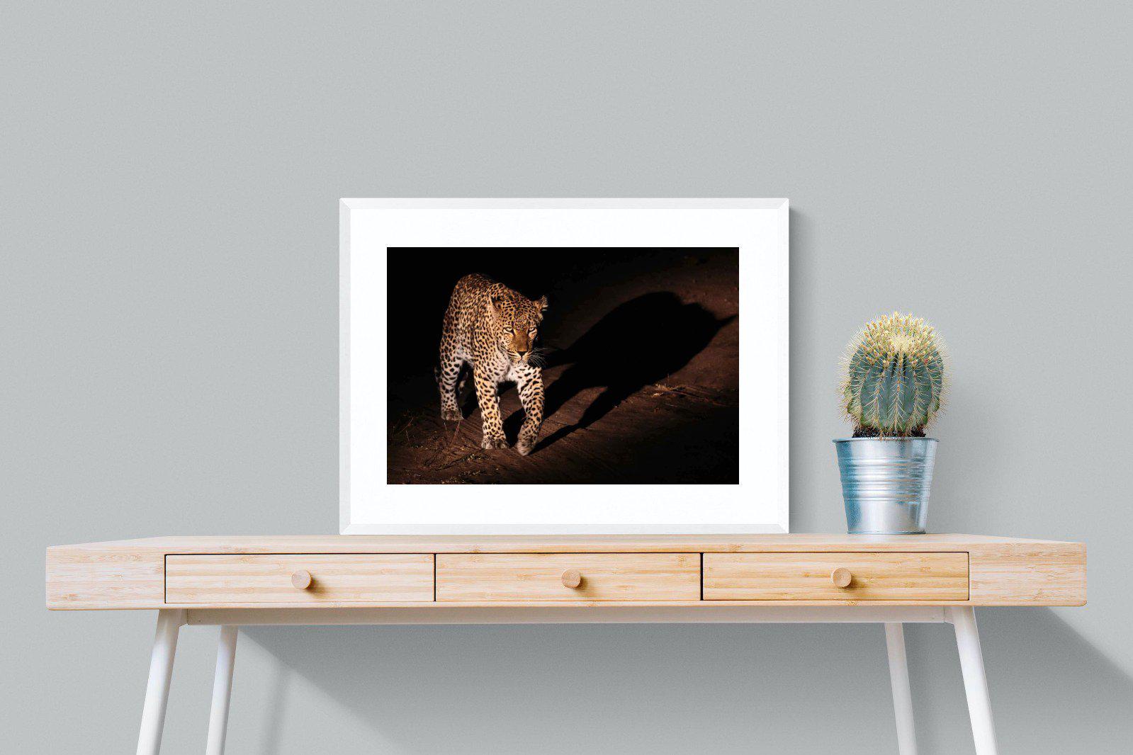 Night Leopard-Wall_Art-80 x 60cm-Framed Print-White-Pixalot