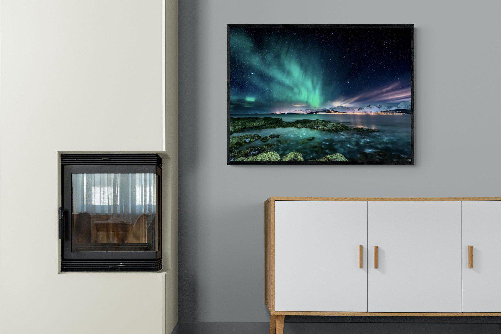 Northern Lights-Wall_Art-100 x 75cm-Mounted Canvas-Black-Pixalot