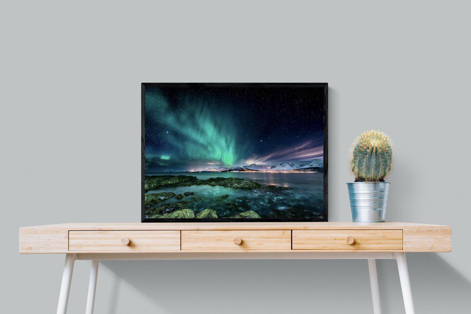 Northern Lights-Wall_Art-80 x 60cm-Mounted Canvas-Black-Pixalot