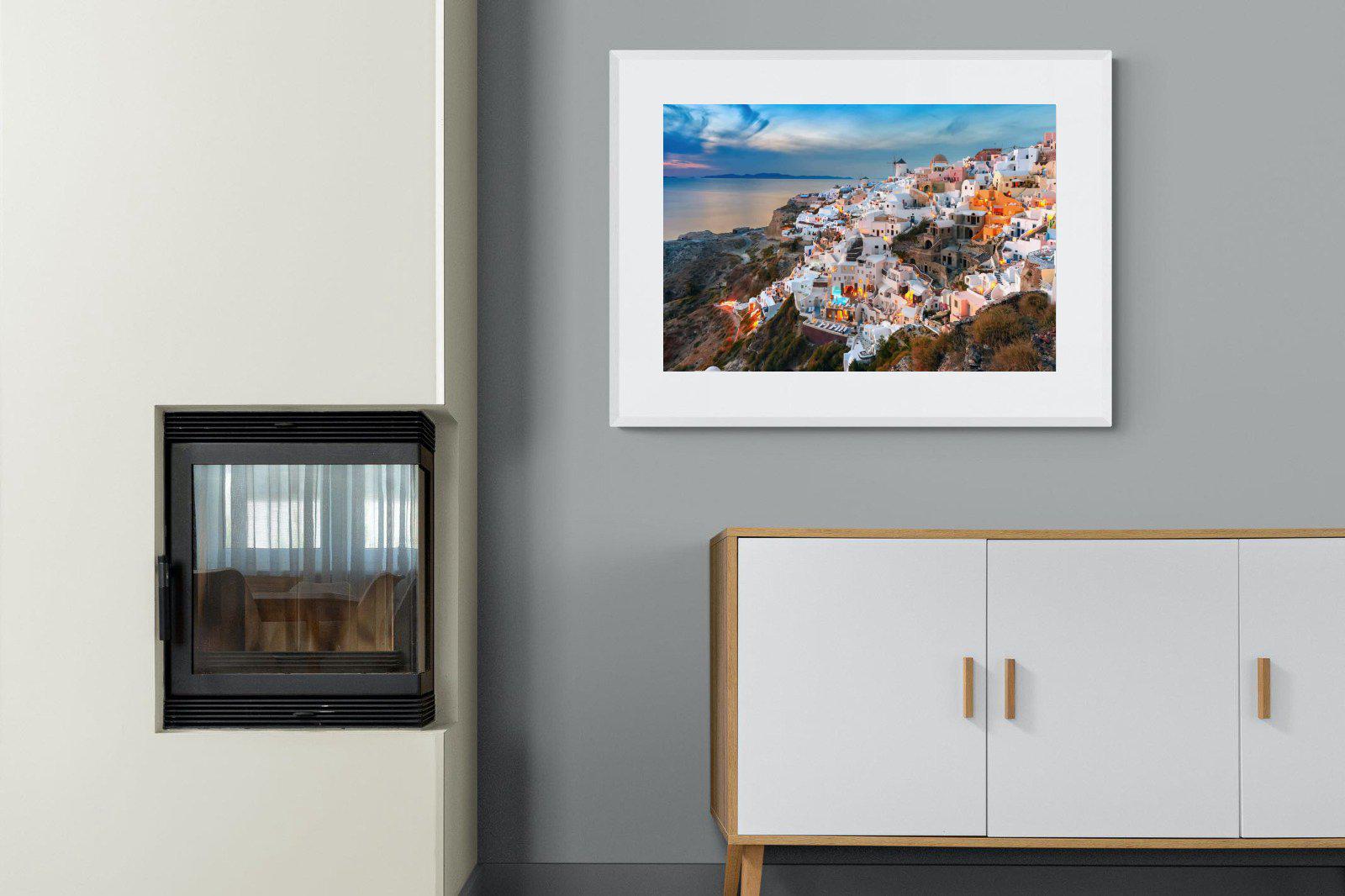 Oia at Sunset-Wall_Art-100 x 75cm-Framed Print-White-Pixalot