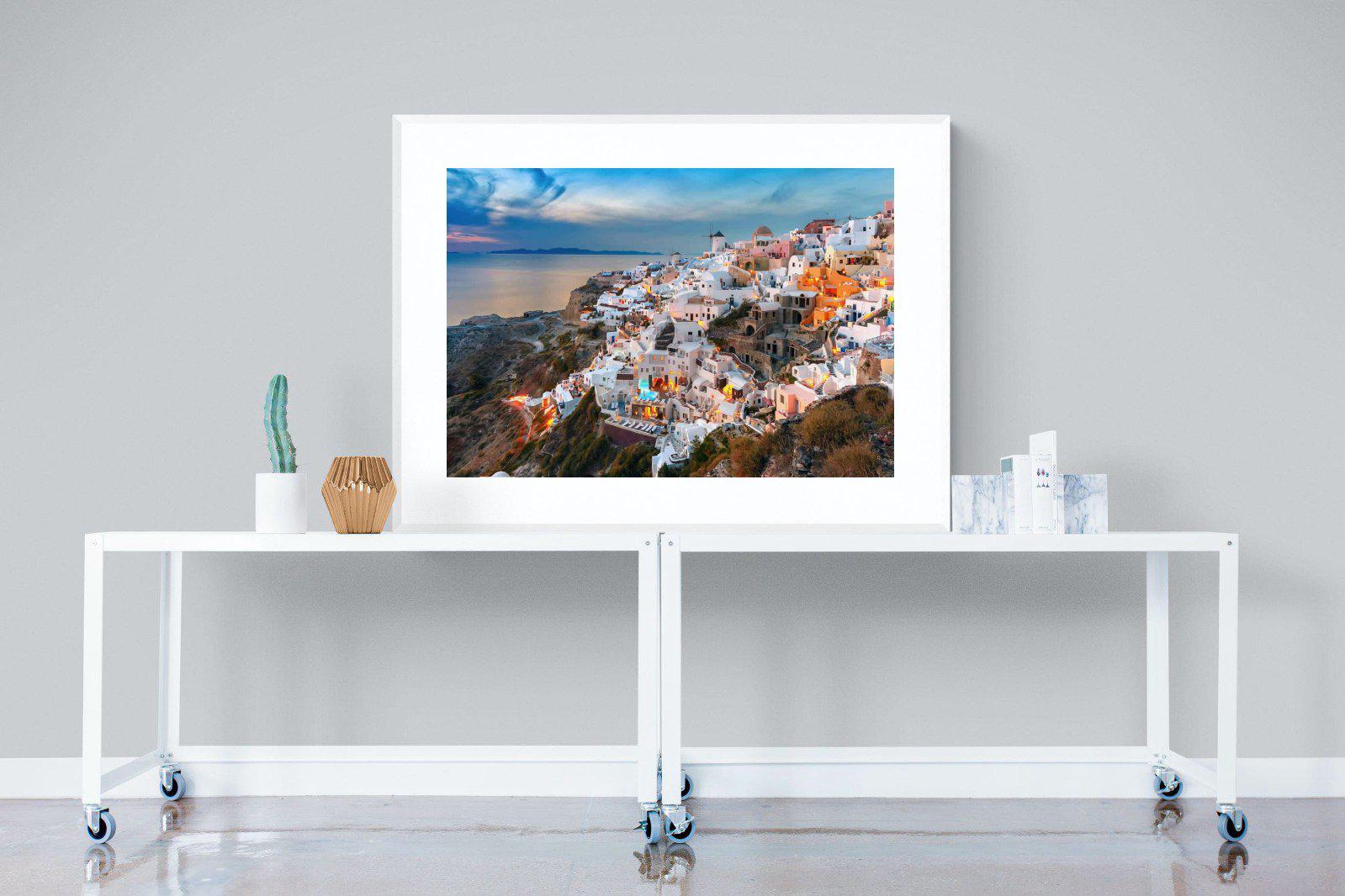 Oia at Sunset-Wall_Art-120 x 90cm-Framed Print-White-Pixalot