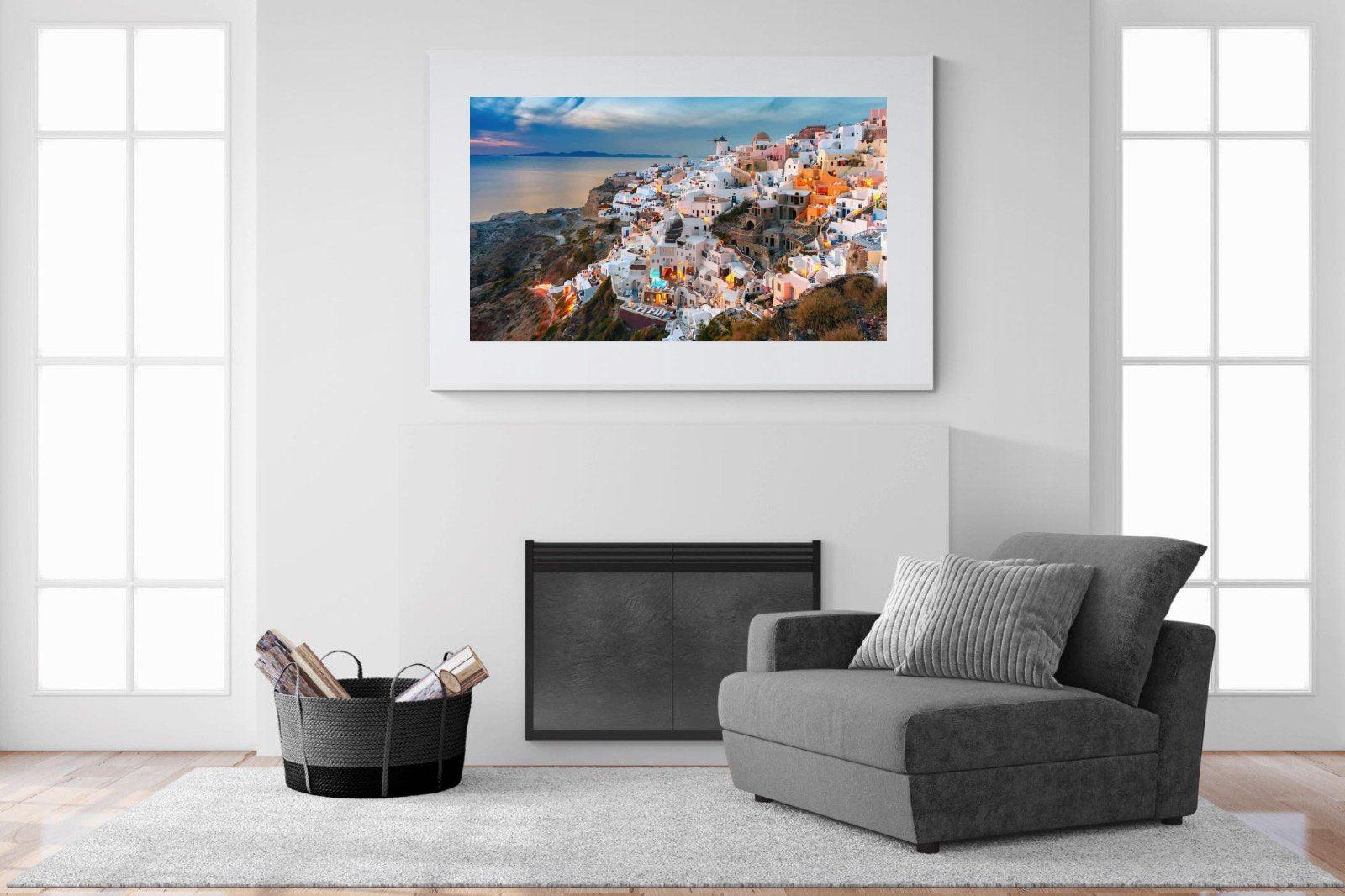 Oia at Sunset-Wall_Art-150 x 100cm-Framed Print-White-Pixalot