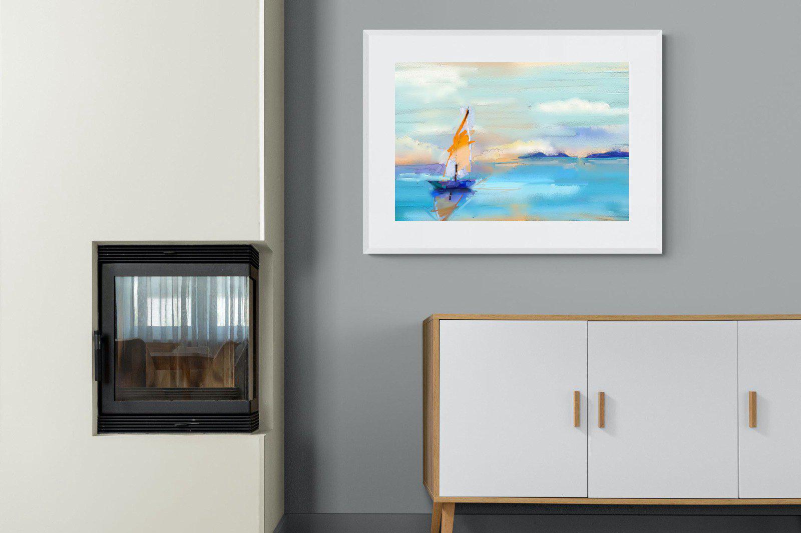 One Sail-Wall_Art-100 x 75cm-Framed Print-White-Pixalot