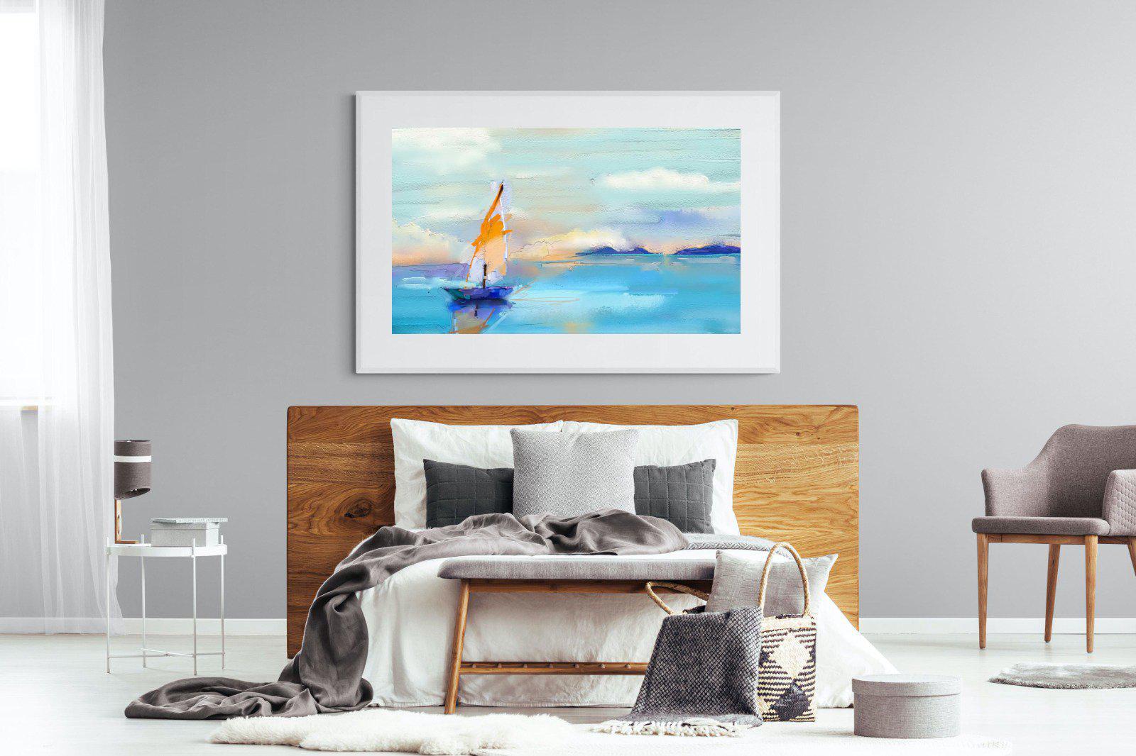 One Sail-Wall_Art-150 x 100cm-Framed Print-White-Pixalot