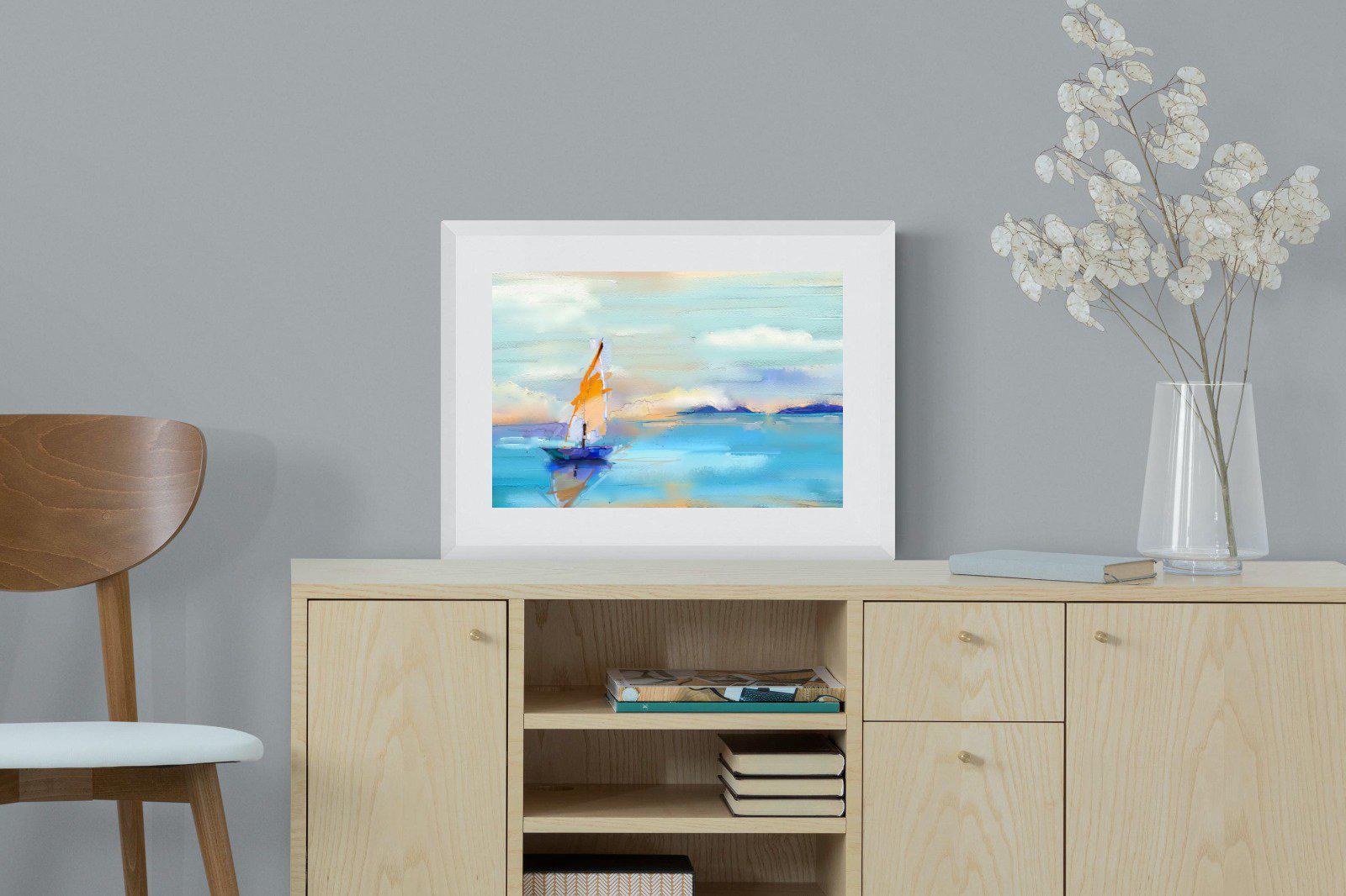 One Sail-Wall_Art-60 x 45cm-Framed Print-White-Pixalot