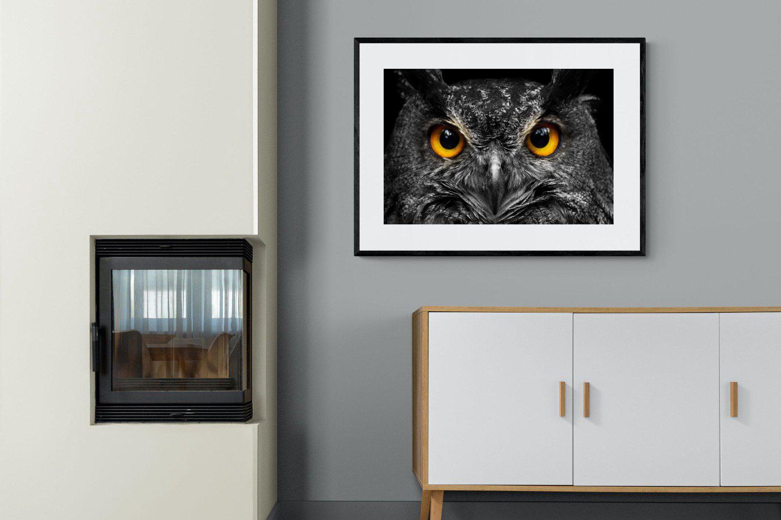 Owl Eyes-Wall_Art-100 x 75cm-Framed Print-Black-Pixalot