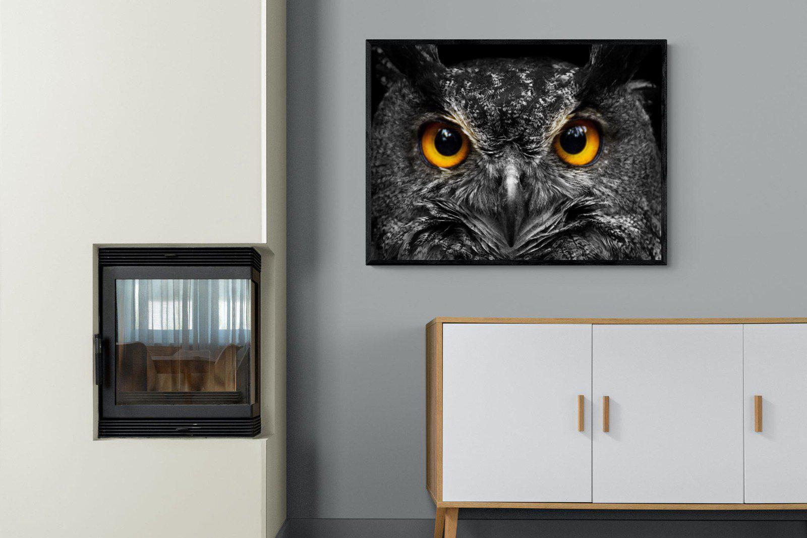 Owl Eyes-Wall_Art-100 x 75cm-Mounted Canvas-Black-Pixalot