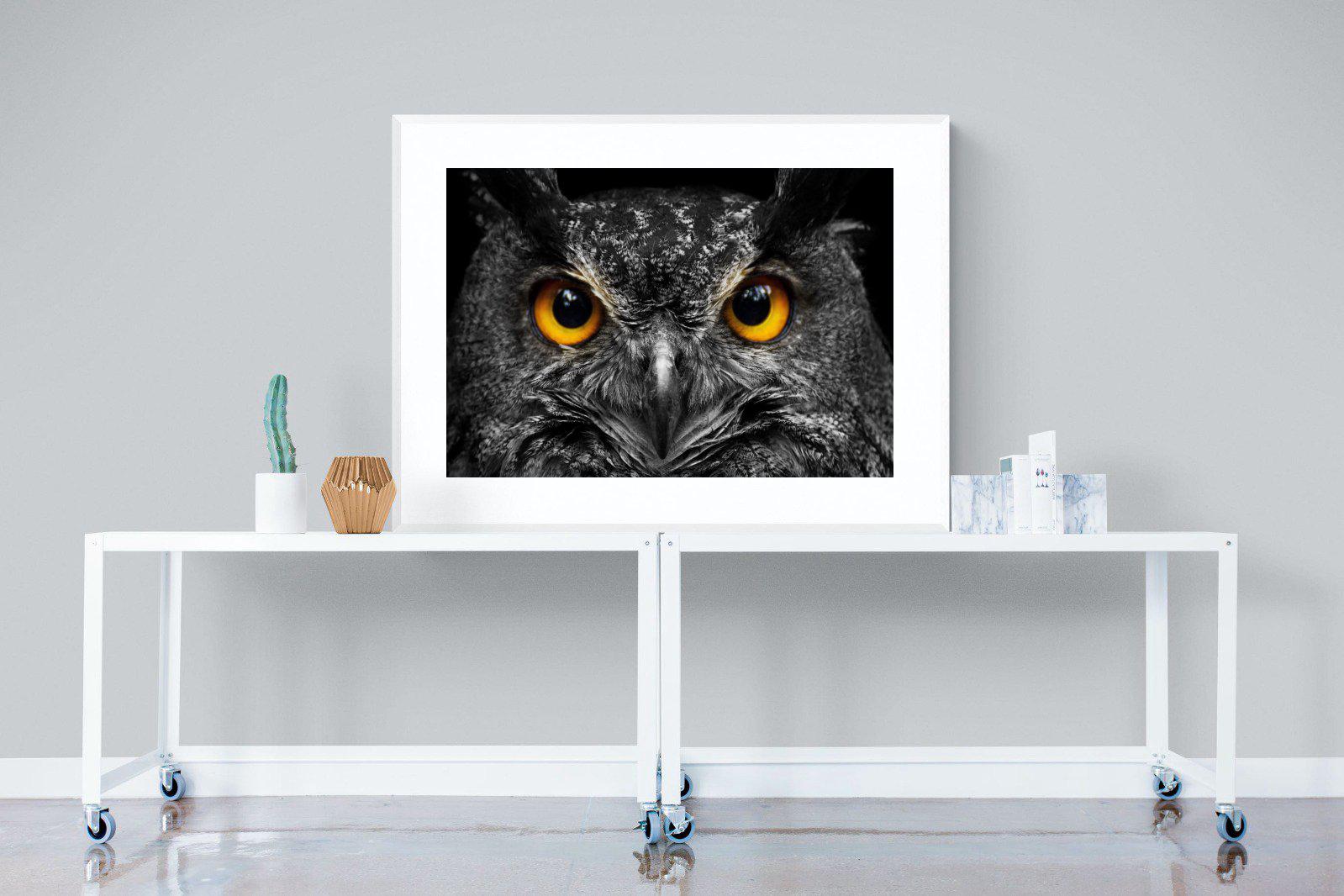 Owl Eyes-Wall_Art-120 x 90cm-Framed Print-White-Pixalot