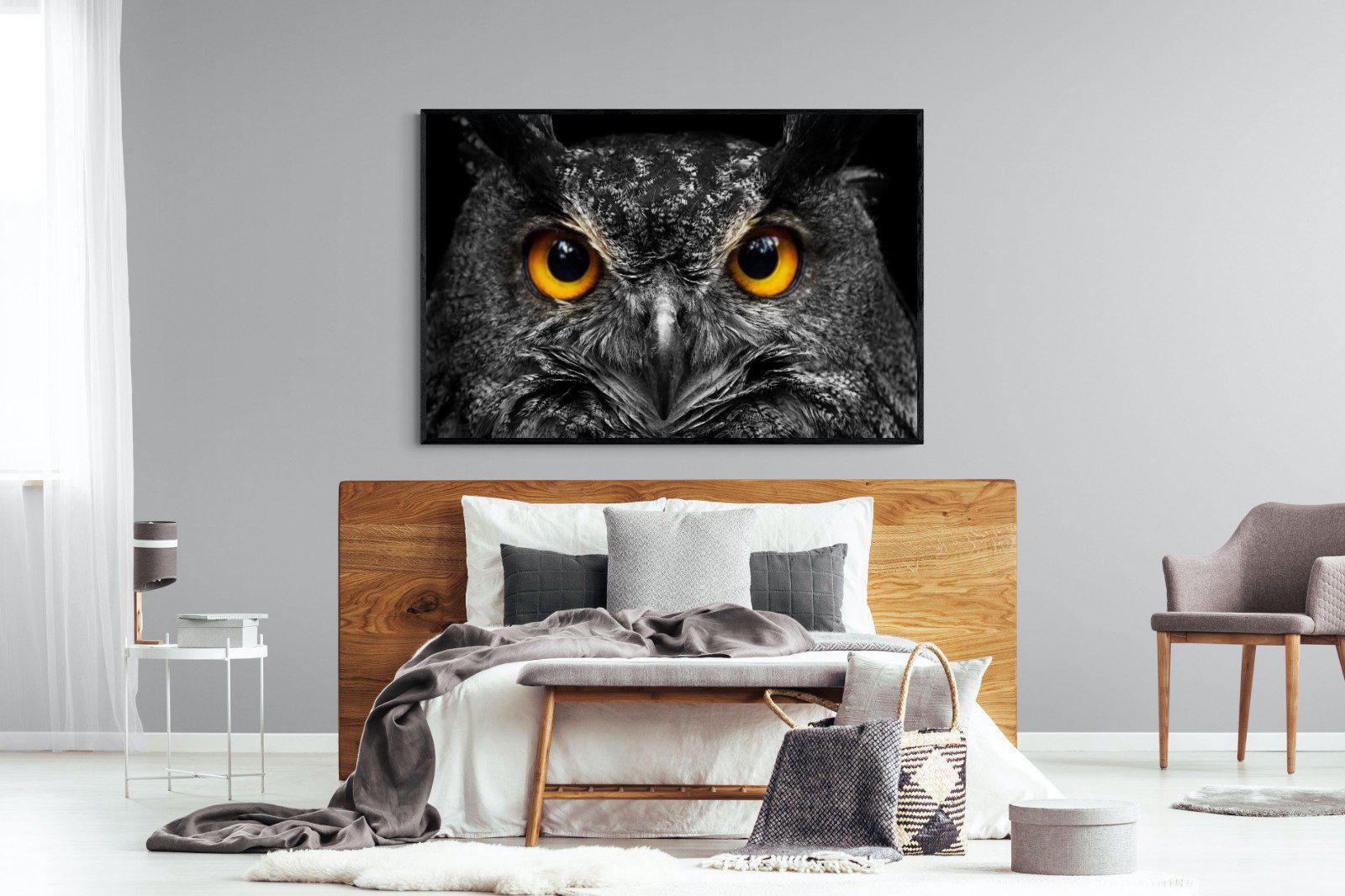 Owl Eyes-Wall_Art-150 x 100cm-Mounted Canvas-Black-Pixalot