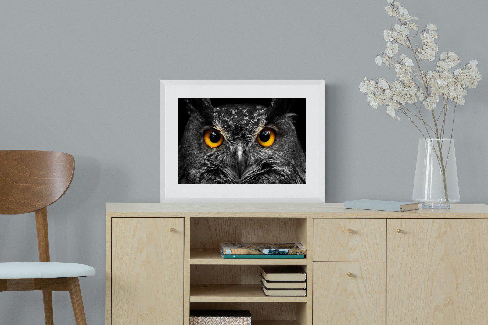 Owl Eyes-Wall_Art-60 x 45cm-Framed Print-White-Pixalot