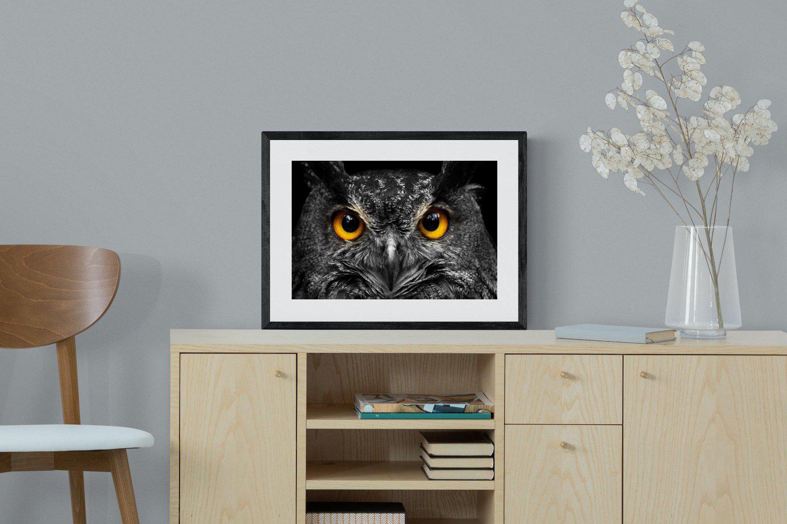 Owl Eyes-Wall_Art-60 x 45cm-Framed Print-Black-Pixalot