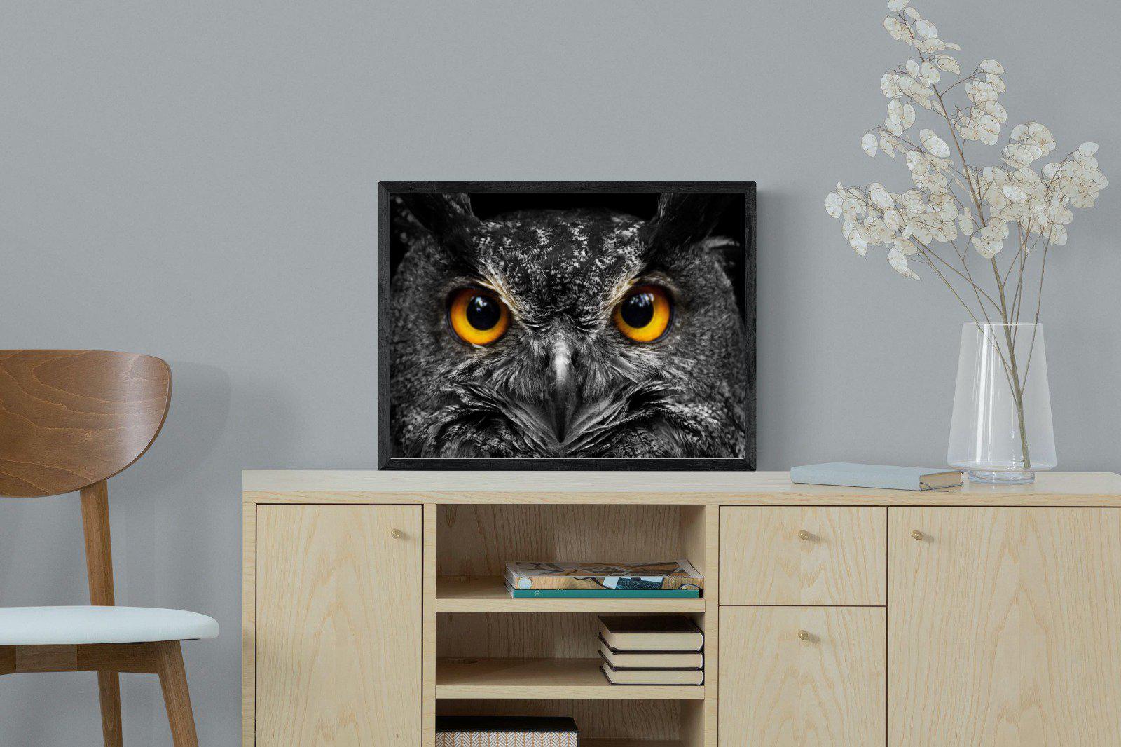 Owl Eyes-Wall_Art-60 x 45cm-Mounted Canvas-Black-Pixalot