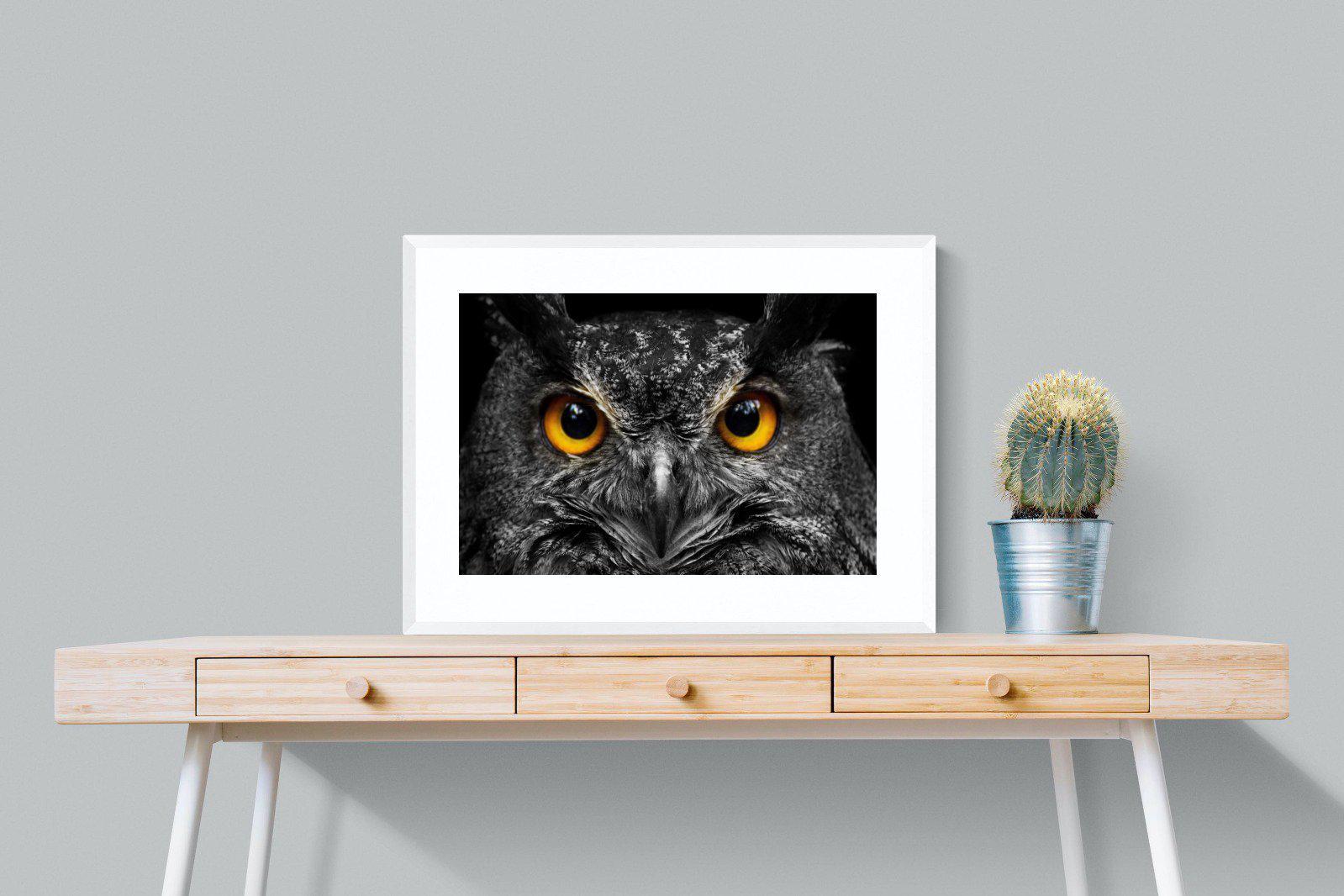 Owl Eyes-Wall_Art-80 x 60cm-Framed Print-White-Pixalot