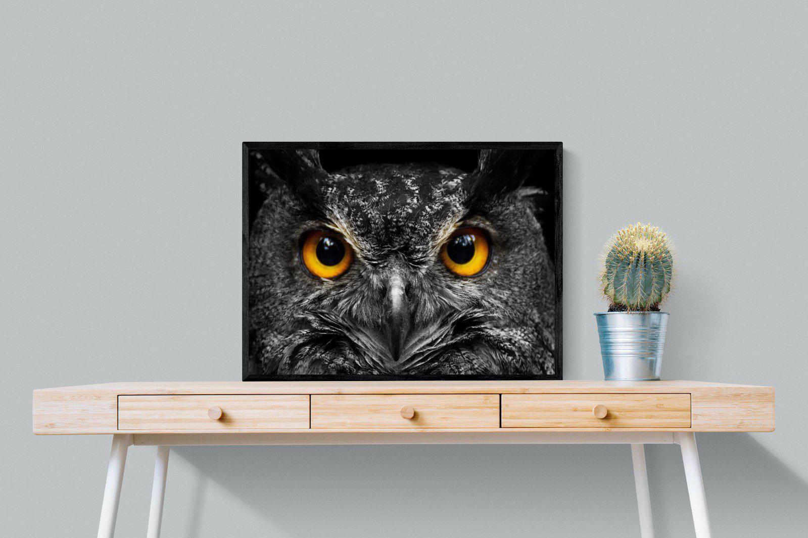 Owl Eyes-Wall_Art-80 x 60cm-Mounted Canvas-Black-Pixalot