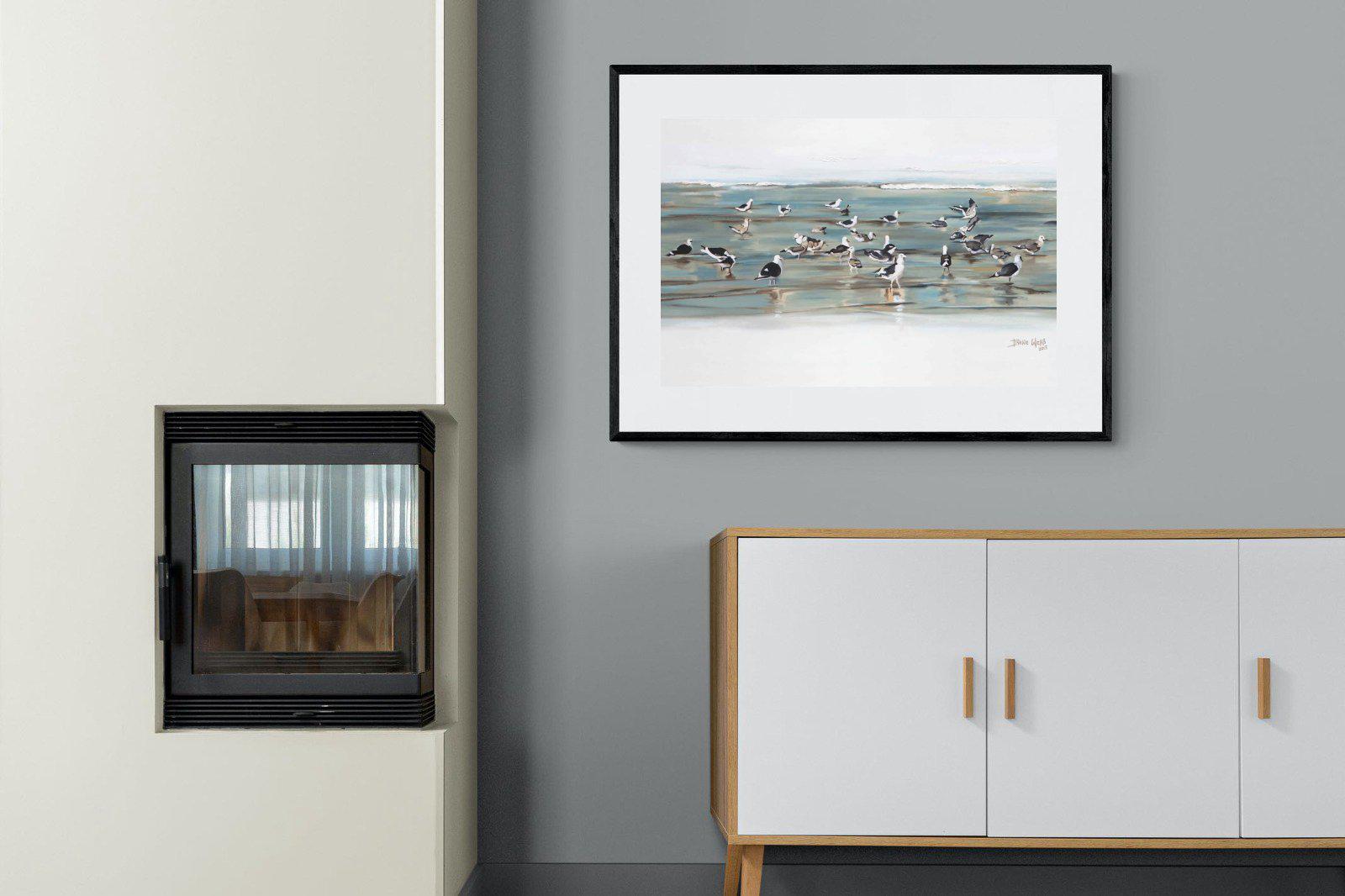 Painted Gulls-Wall_Art-100 x 75cm-Framed Print-Black-Pixalot
