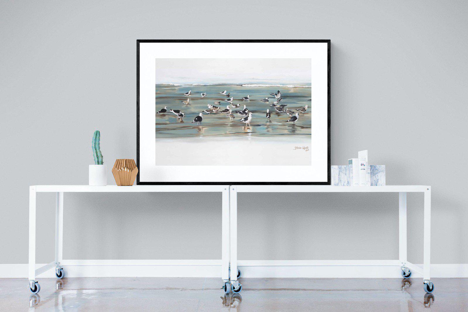 Painted Gulls-Wall_Art-120 x 90cm-Framed Print-Black-Pixalot