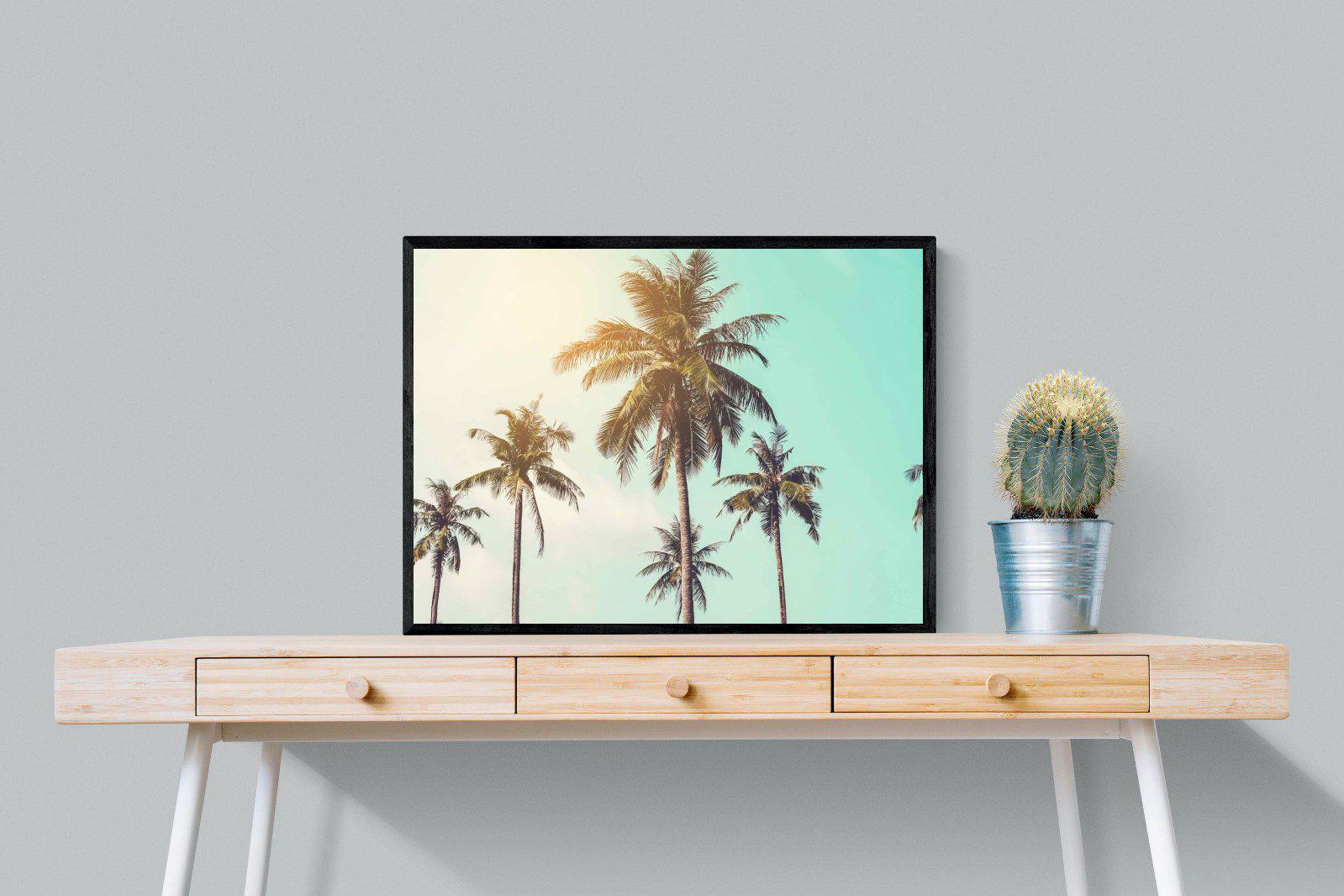 Palm Trees-Wall_Art-80 x 60cm-Mounted Canvas-Black-Pixalot