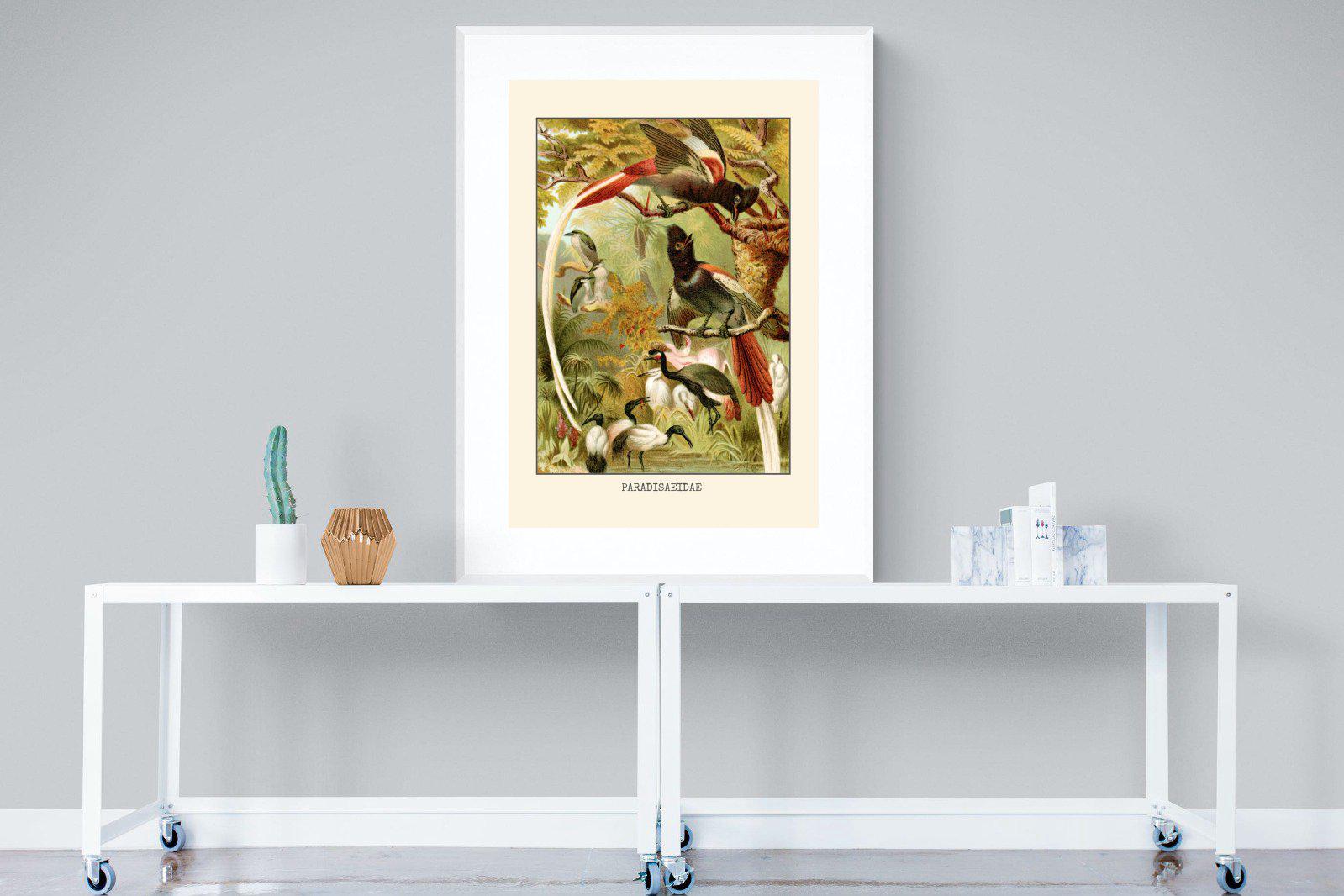 Paradise Flycatchers Etching-Wall_Art-90 x 120cm-Framed Print-White-Pixalot