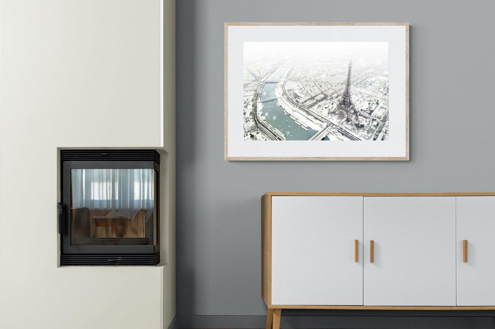Paris Under Snow-Wall_Art-100 x 75cm-Framed Print-Wood-Pixalot