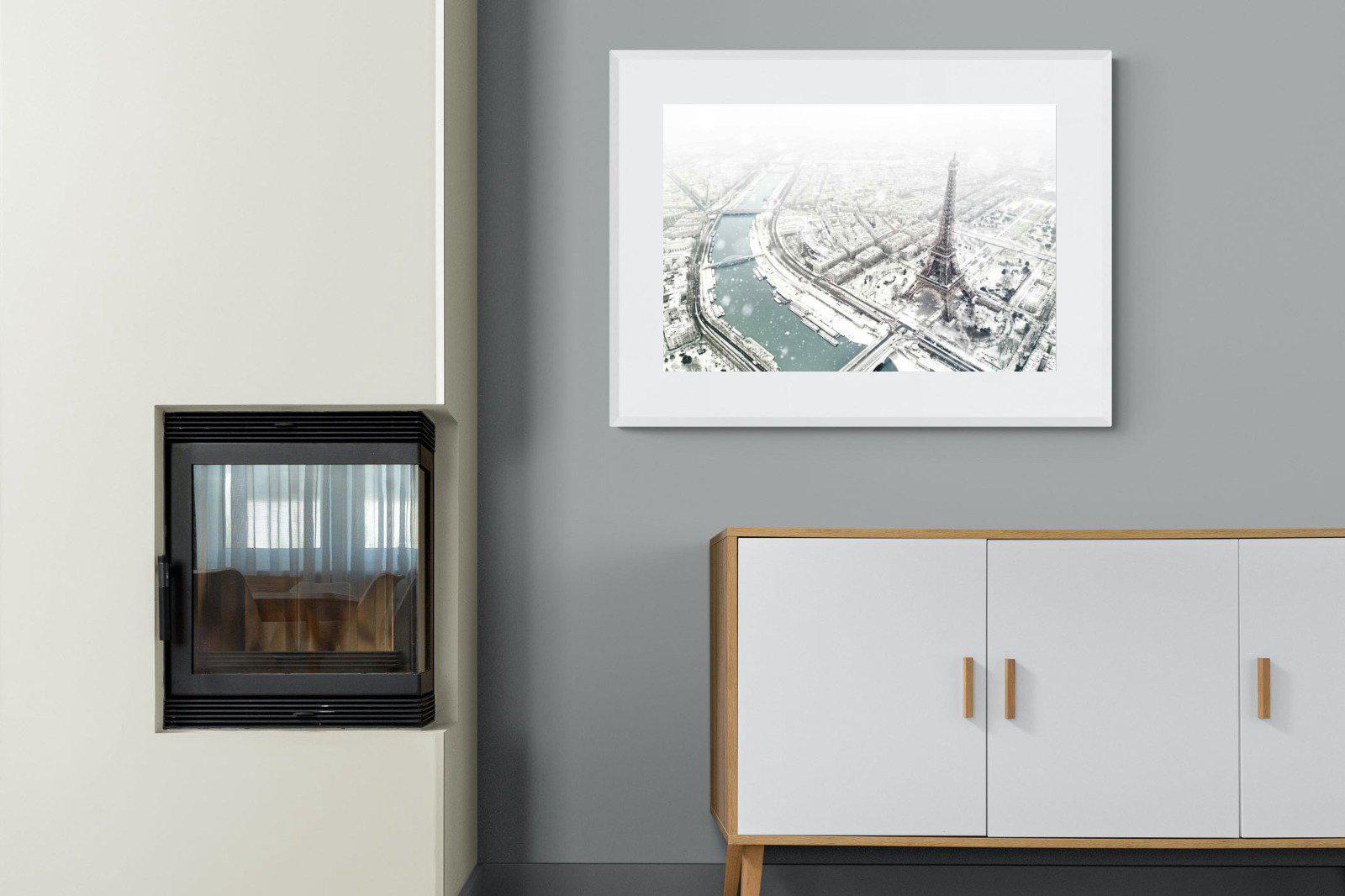 Paris Under Snow-Wall_Art-100 x 75cm-Framed Print-White-Pixalot