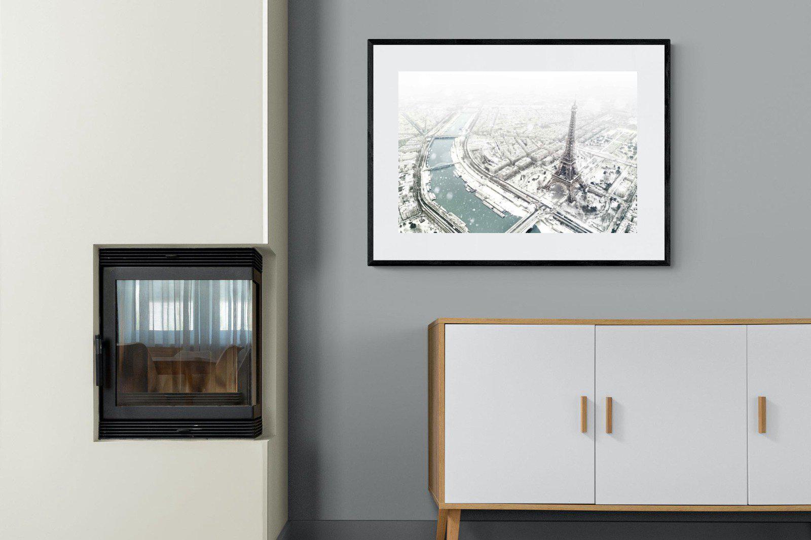 Paris Under Snow-Wall_Art-100 x 75cm-Framed Print-Black-Pixalot