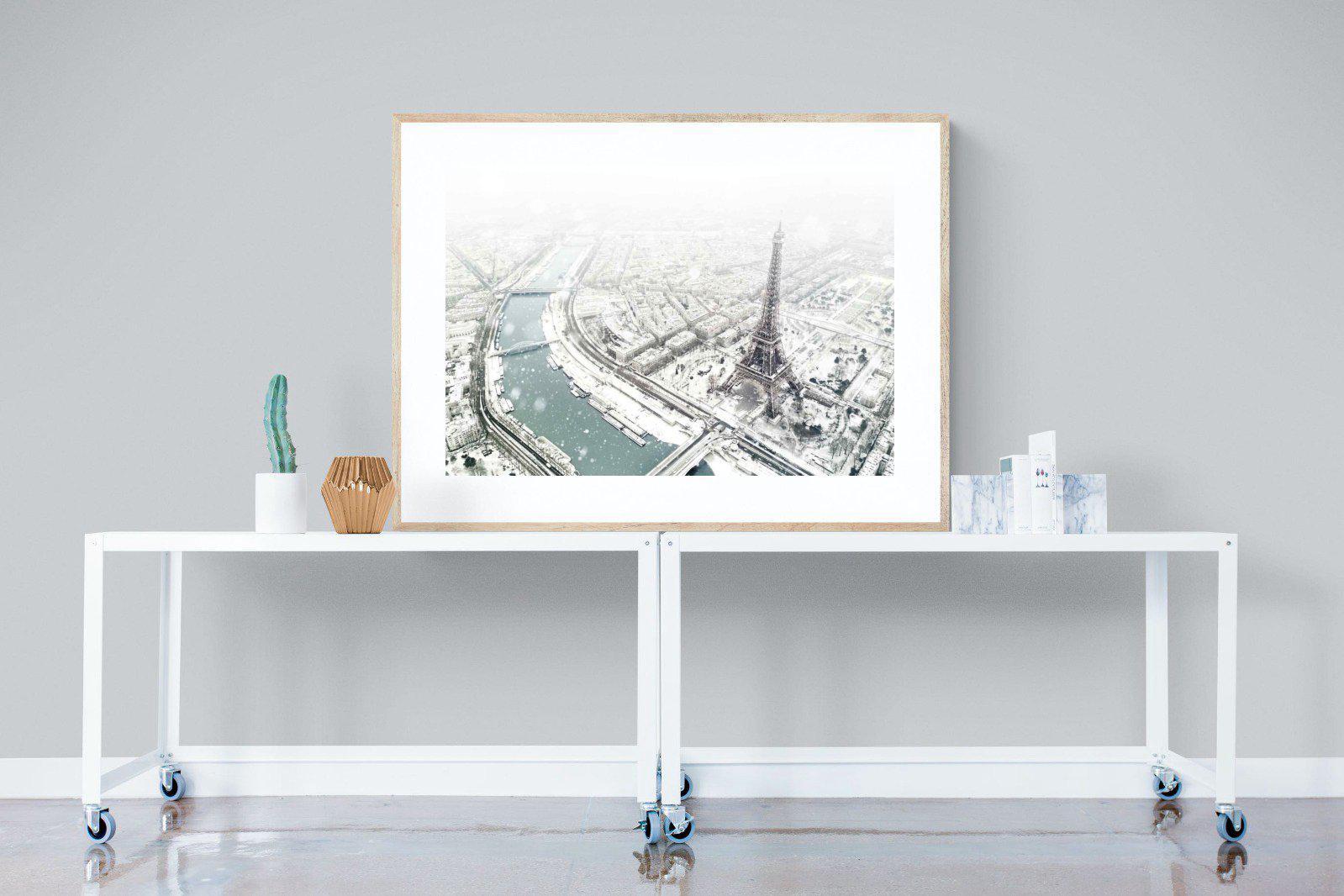 Paris Under Snow-Wall_Art-120 x 90cm-Framed Print-Wood-Pixalot