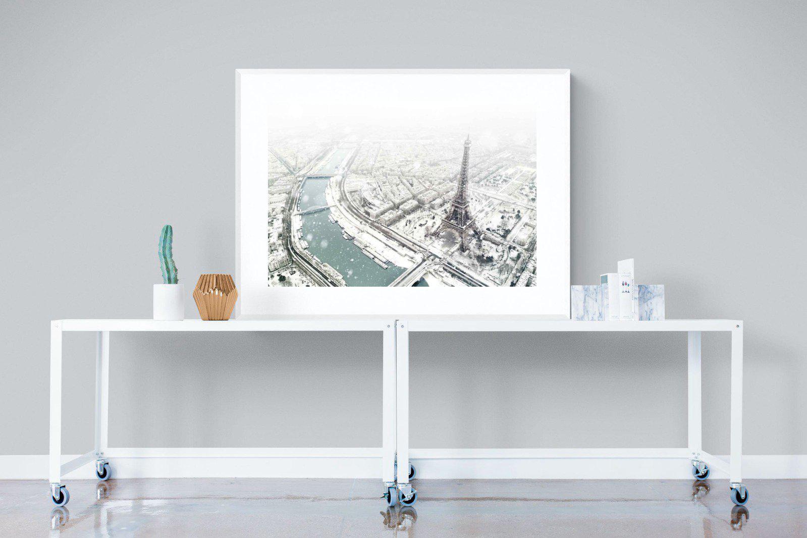 Paris Under Snow-Wall_Art-120 x 90cm-Framed Print-White-Pixalot